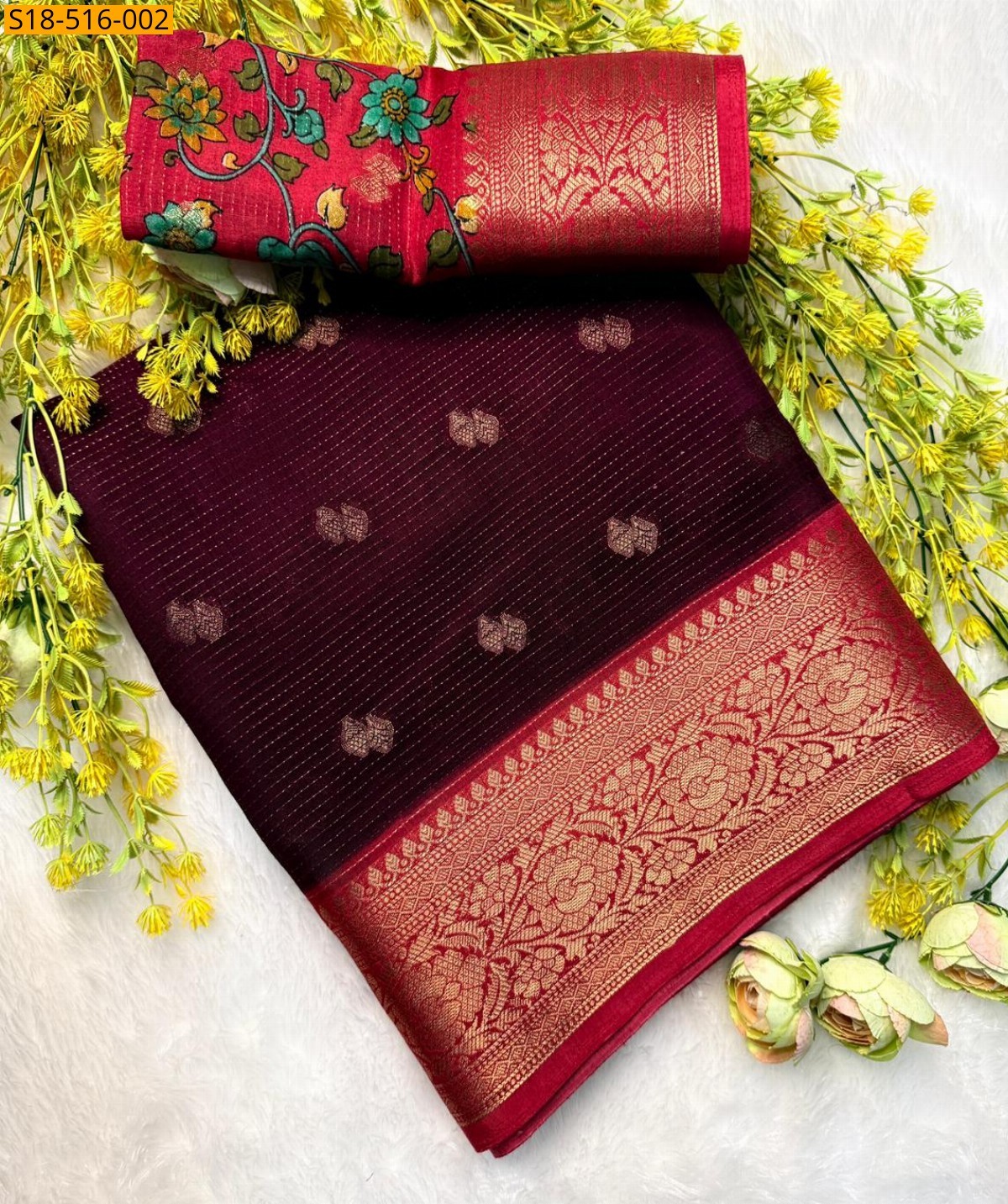 Maroon Fancy Cotton sarees