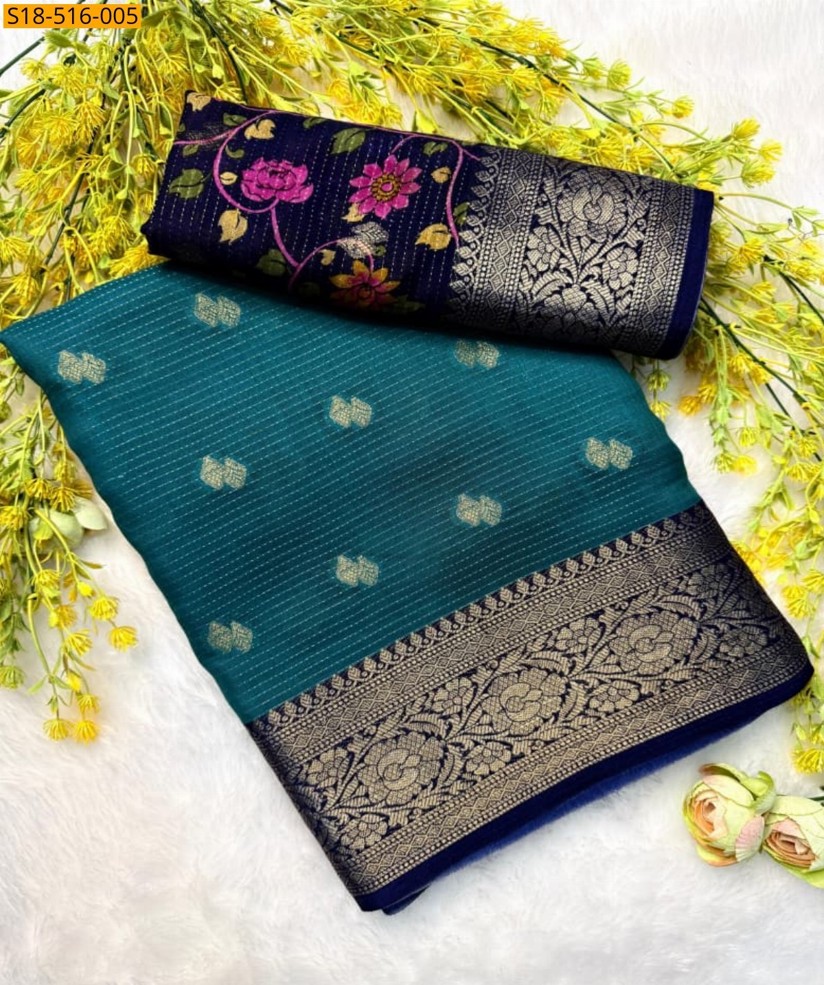 Peacock green Fancy Cotton sarees