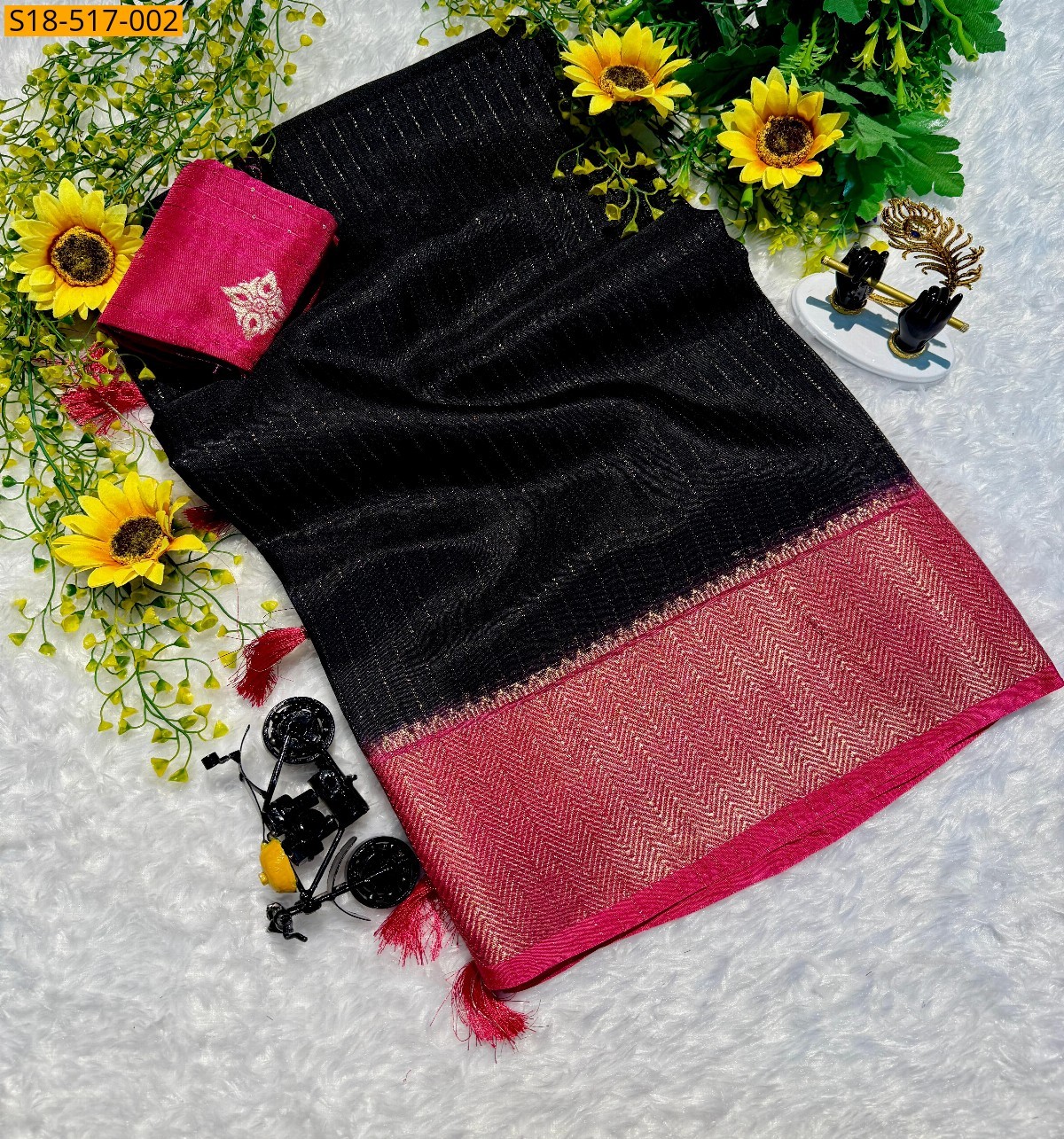 Black Fancy Semi Dola sarees