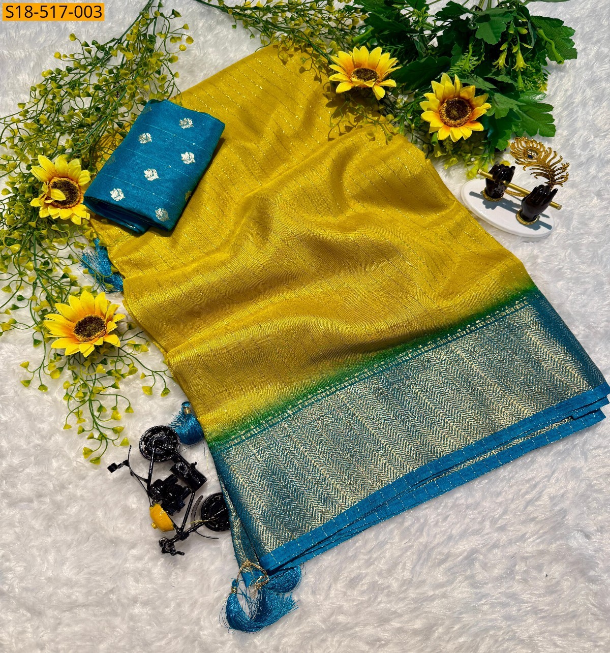 Yellow Fancy Semi Dola sarees