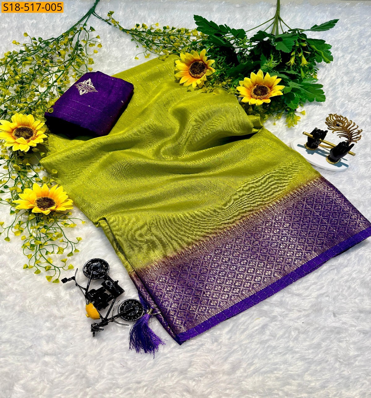 Green Fancy Semi Dola sarees