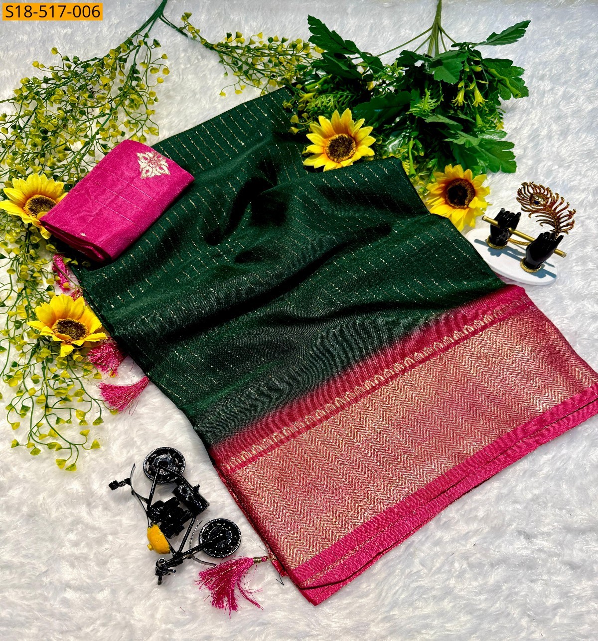 Green Fancy Semi Dola sarees