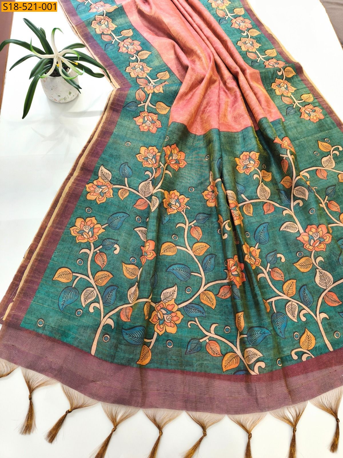 Peach Fancy Tussar silk sarees