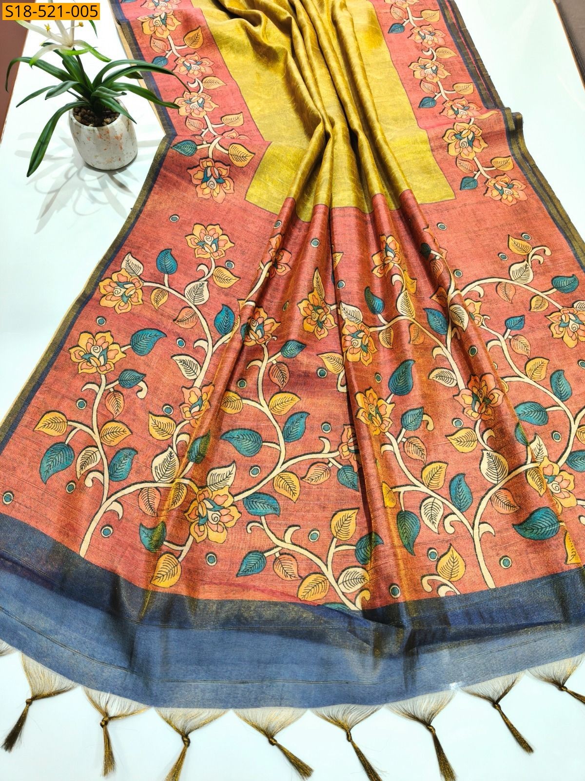 Yellow Fancy Tussar silk sarees