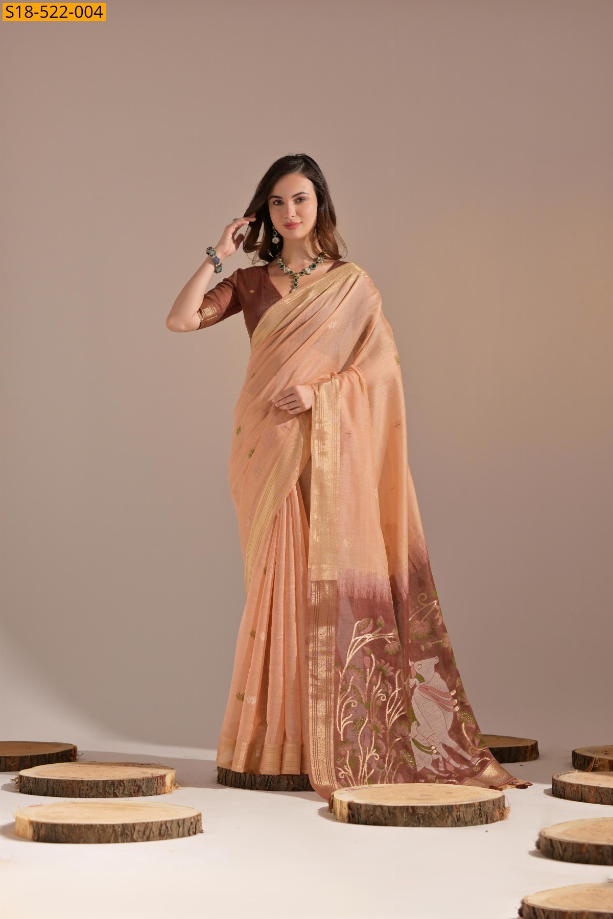 Sandal Fancy Muga cotton sarees