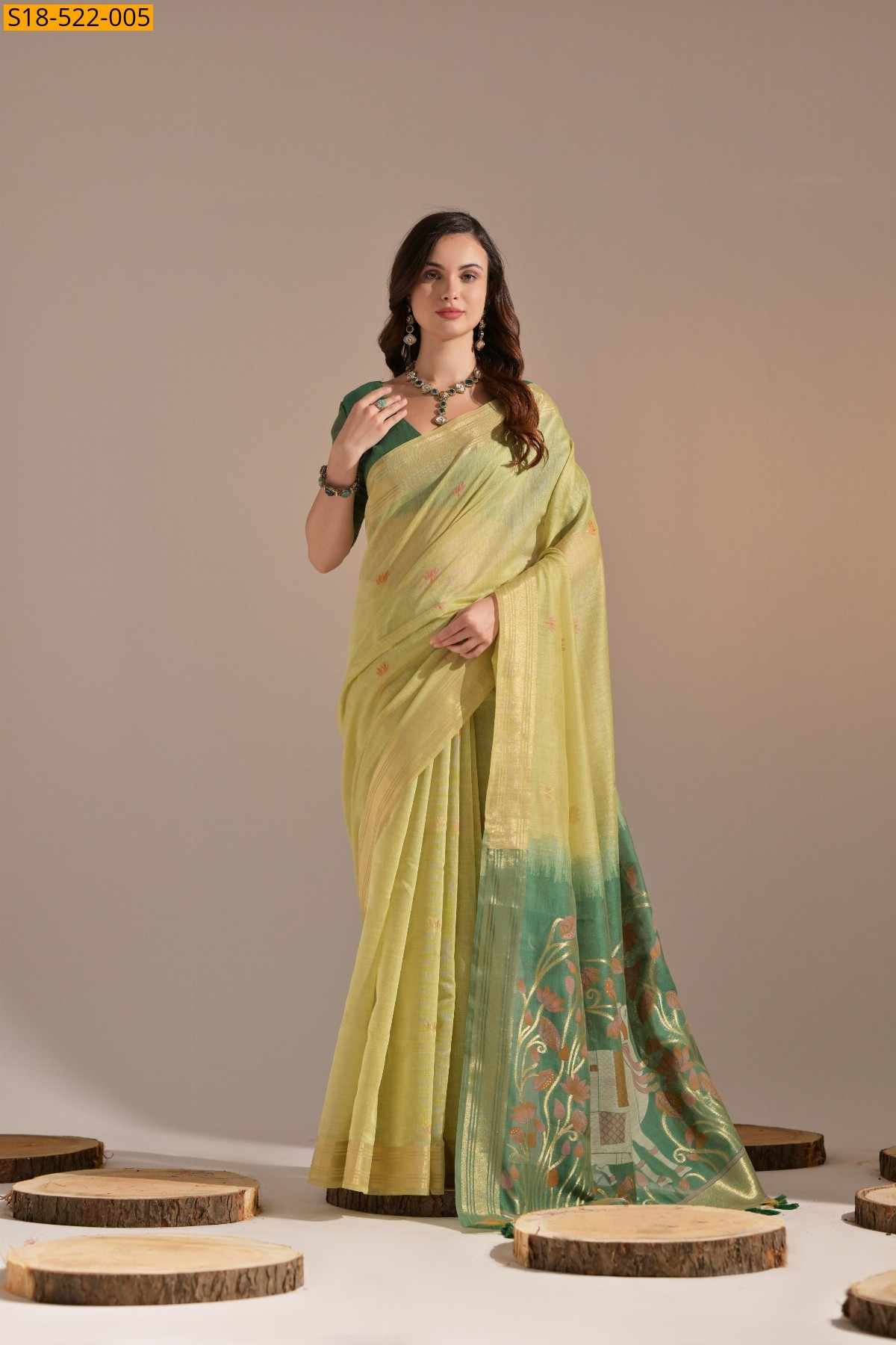 Green Fancy Muga cotton sarees