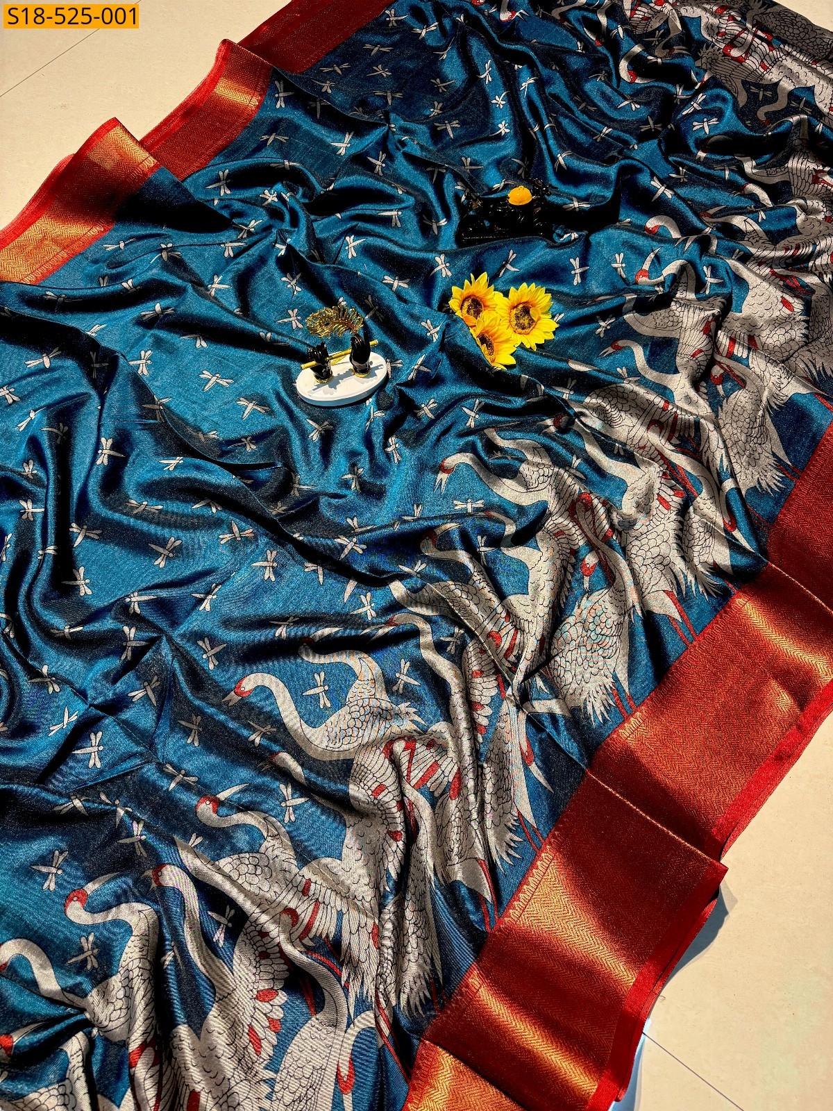 Blue Fancy Mangalgiri Semi Dola silk saree