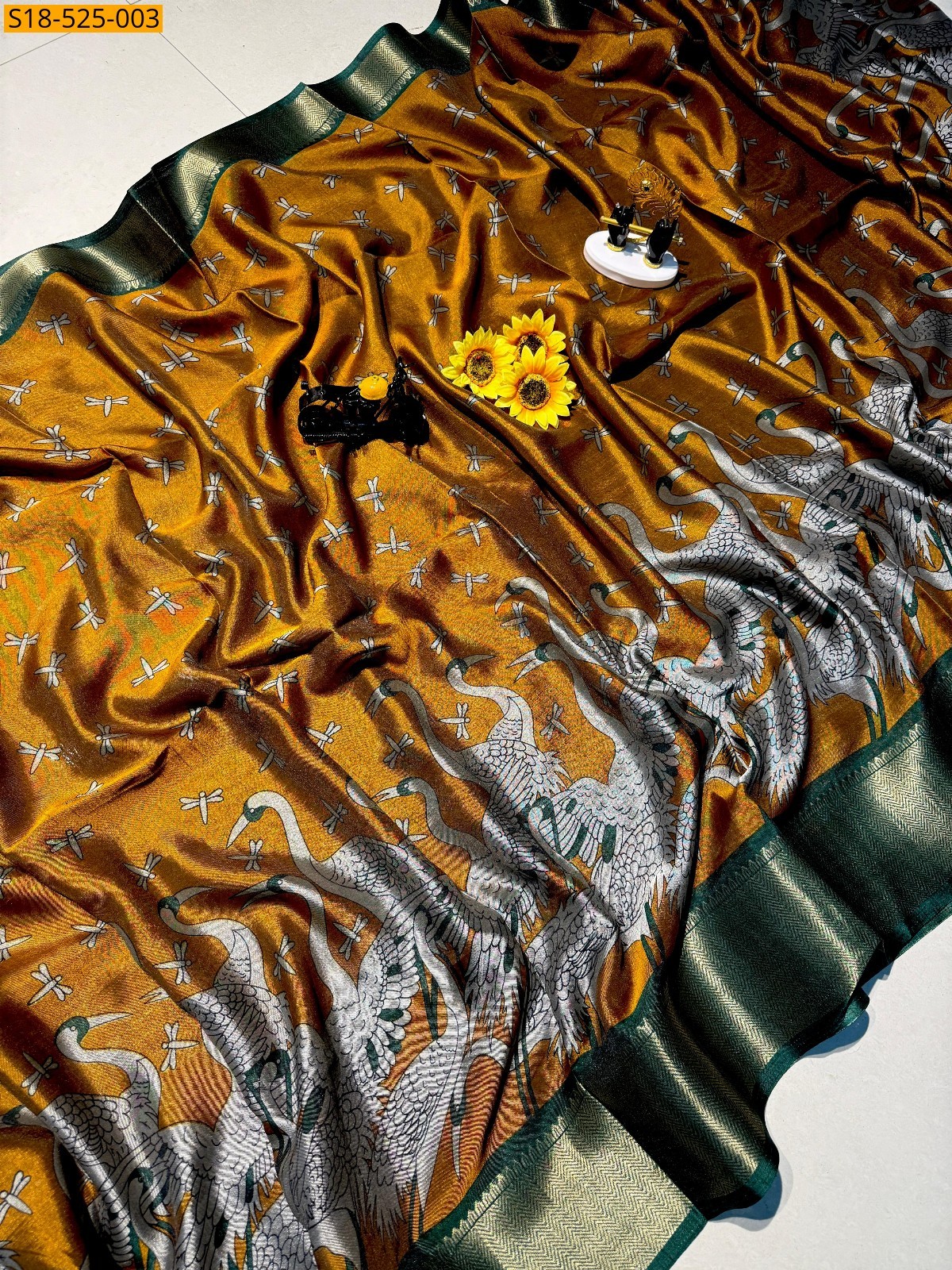 Mustard Fancy Mangalgiri Semi Dola silk saree