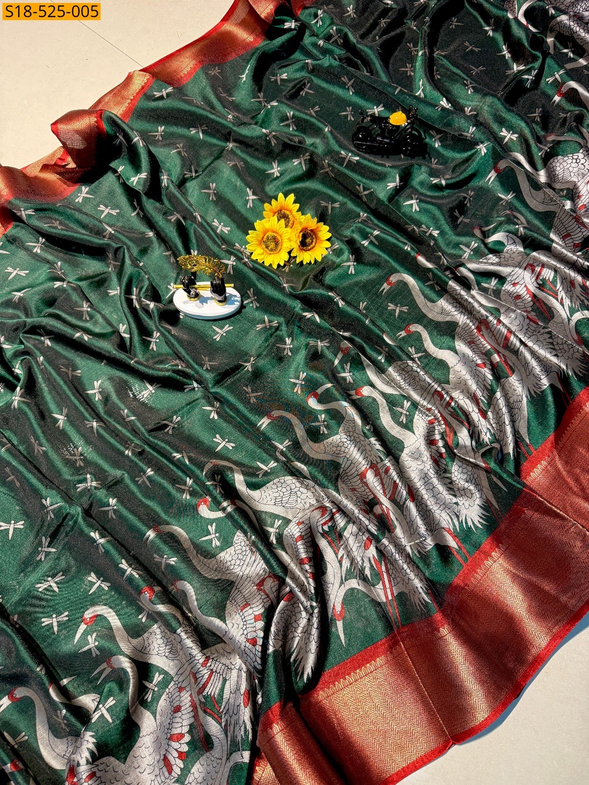 Green Fancy Mangalgiri Semi Dola silk saree