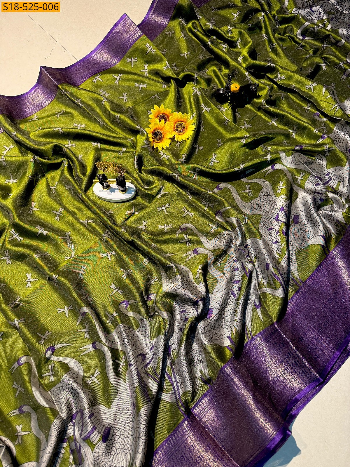 Green Fancy Mangalgiri Semi Dola silk saree