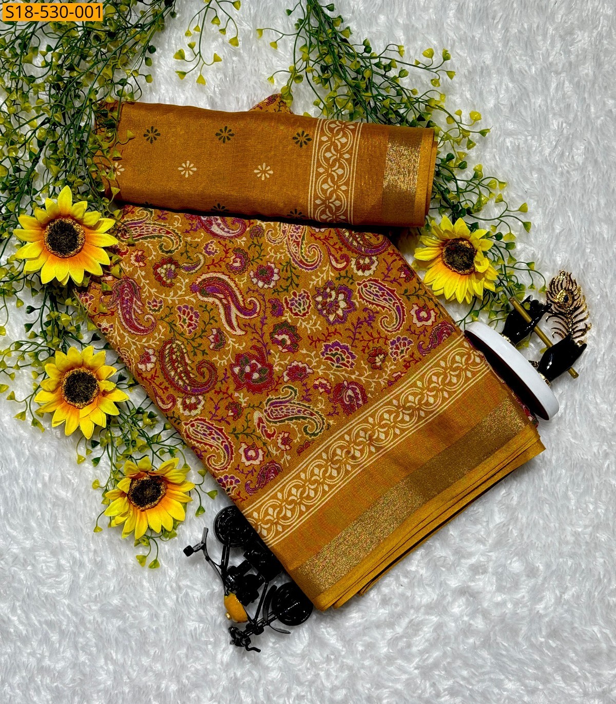 Yellow Fancy Mangalagiri Mul Mul Cotton Saree