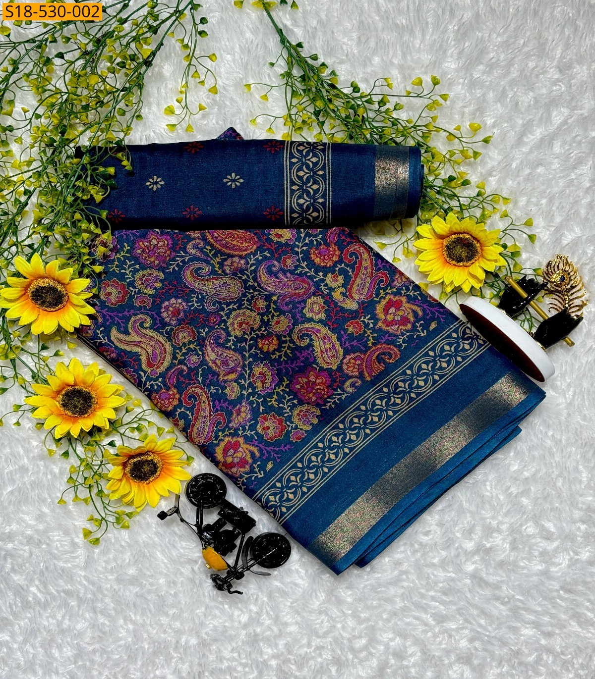 Blue  Fancy Mangalagiri Mul Mul Cotton Saree