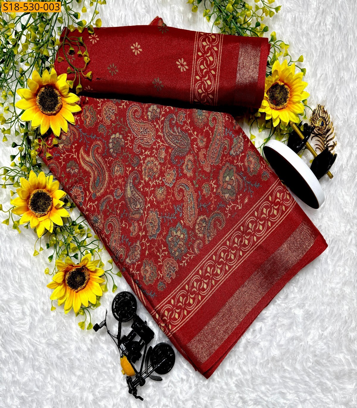 Red Fancy Mangalagiri Mul Mul Cotton Saree