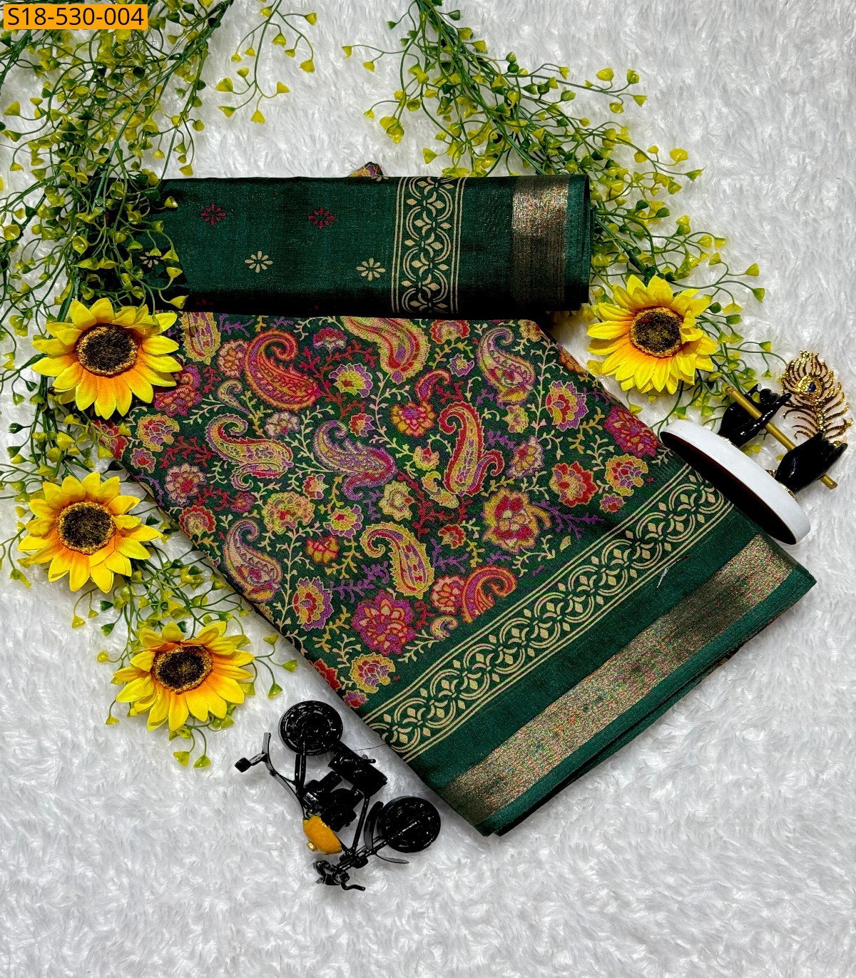 Green Fancy Mangalagiri Mul Mul Cotton Saree