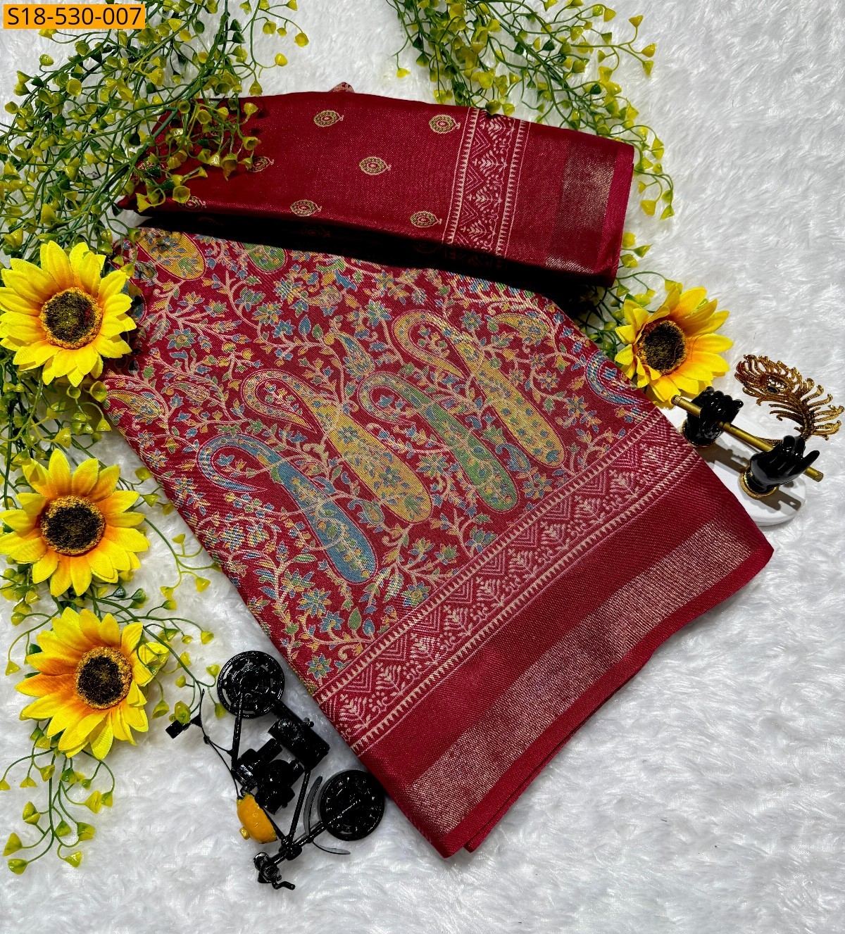 Red Fancy Mangalagiri Mul Mul Cotton Saree