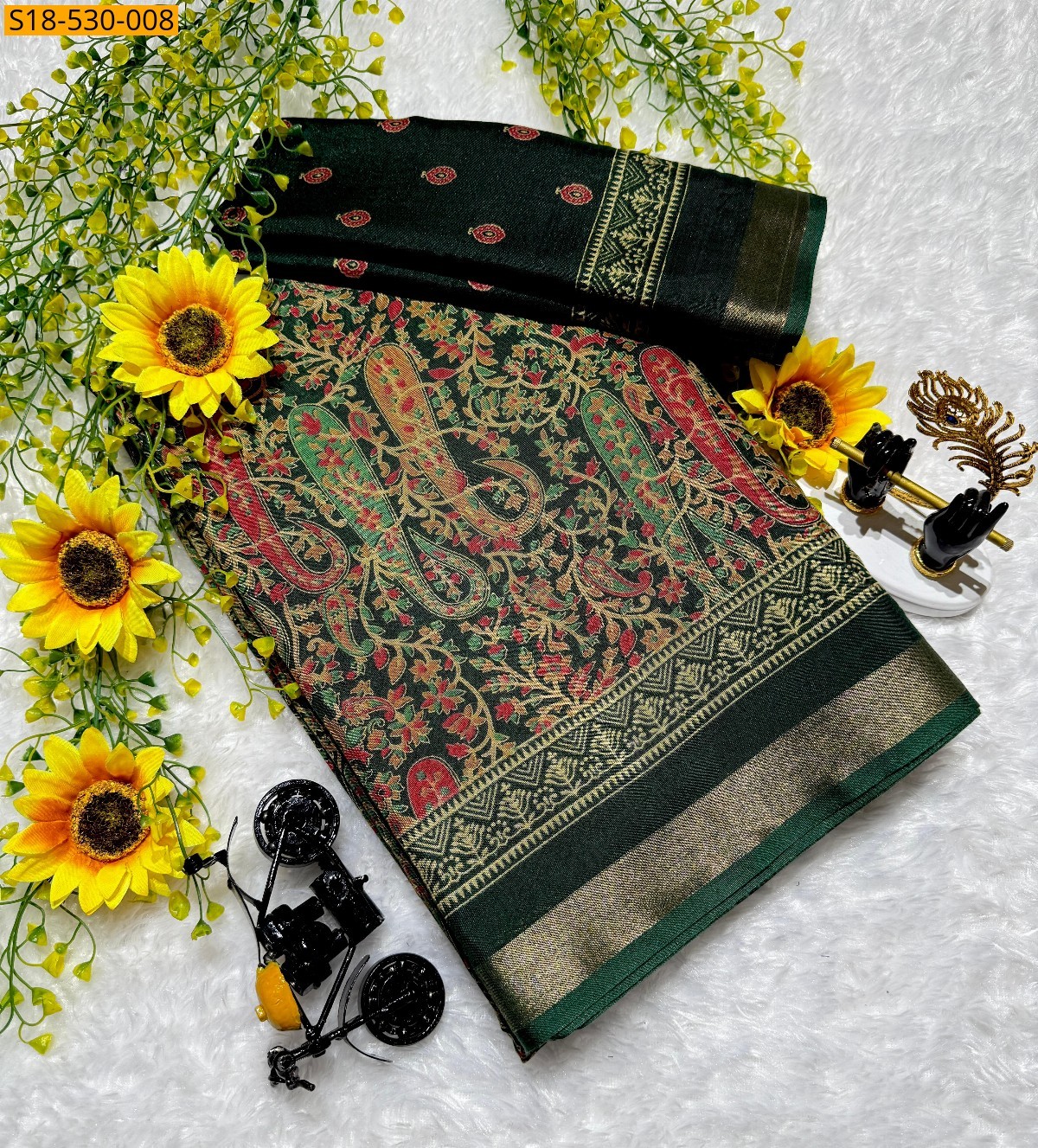 Black Fancy Mangalagiri Mul Mul Cotton Saree