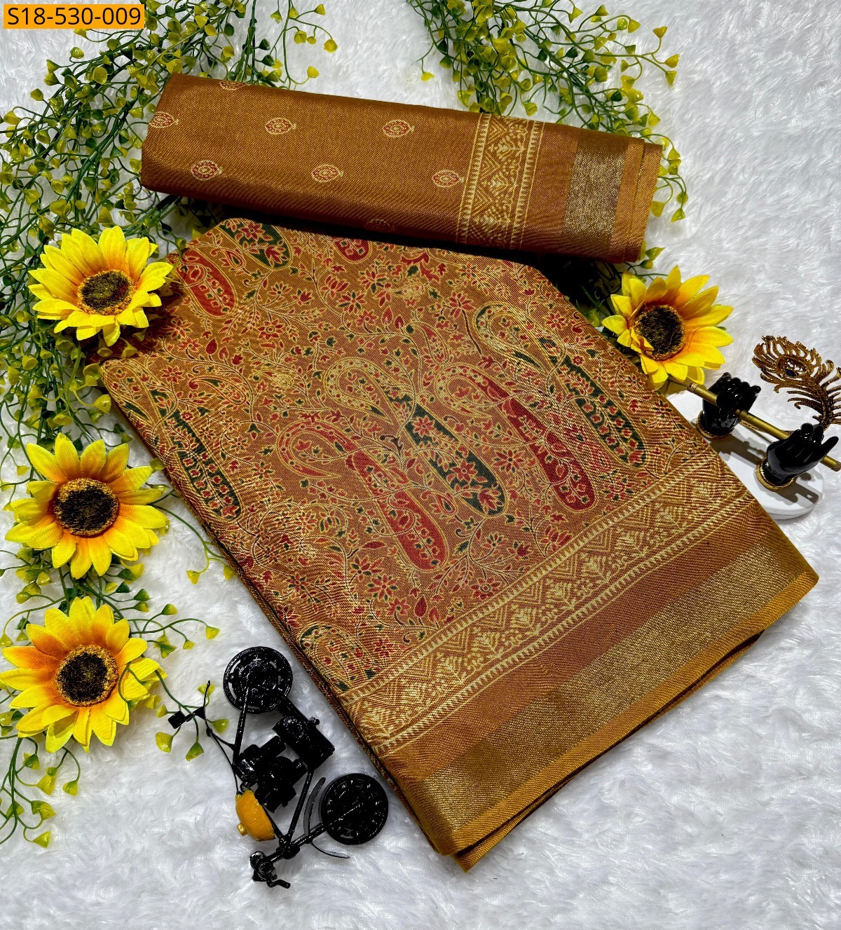 Mustard Fancy Mangalagiri Mul Mul Cotton Saree