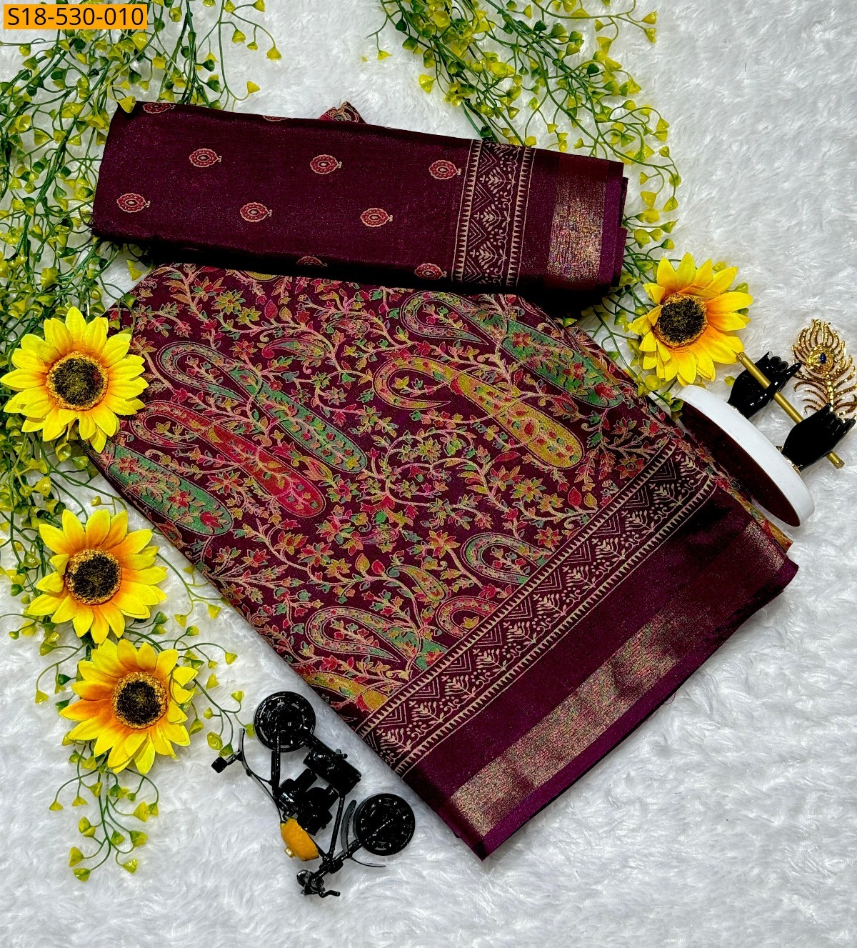 Maroon Fancy Mangalagiri Mul Mul Cotton Saree