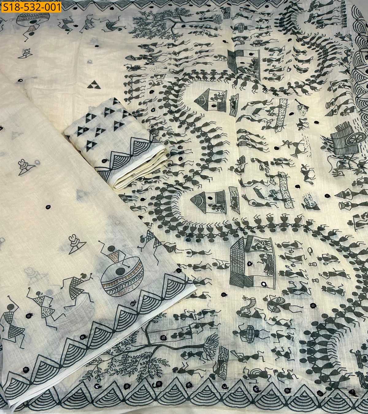 Half white Fancy Linen Cotton saree