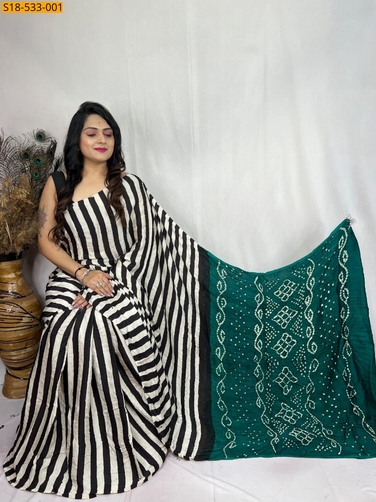 Black and white Fancy Semi Gajji Silk saree