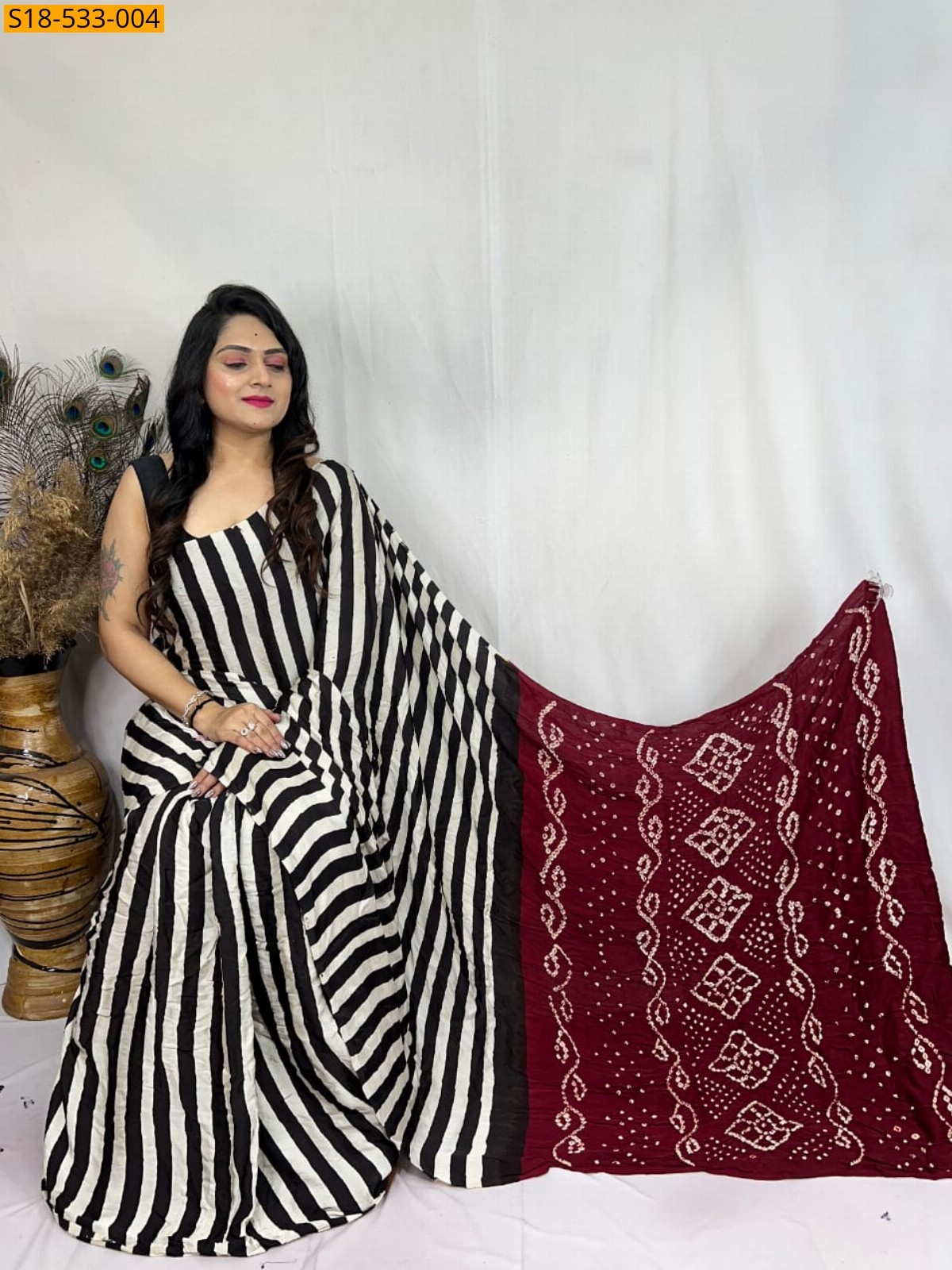 Black and white Fancy Semi Gajji Silk saree