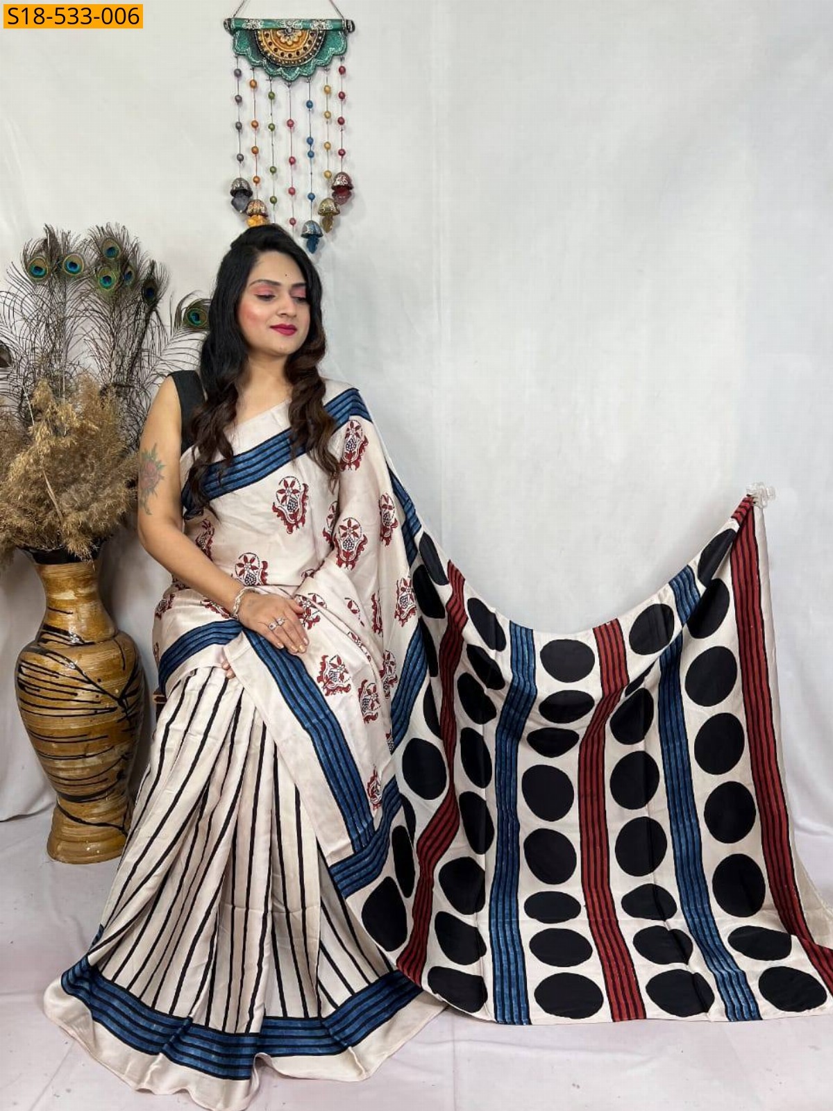 Half white Fancy Semi Gajji Silk saree