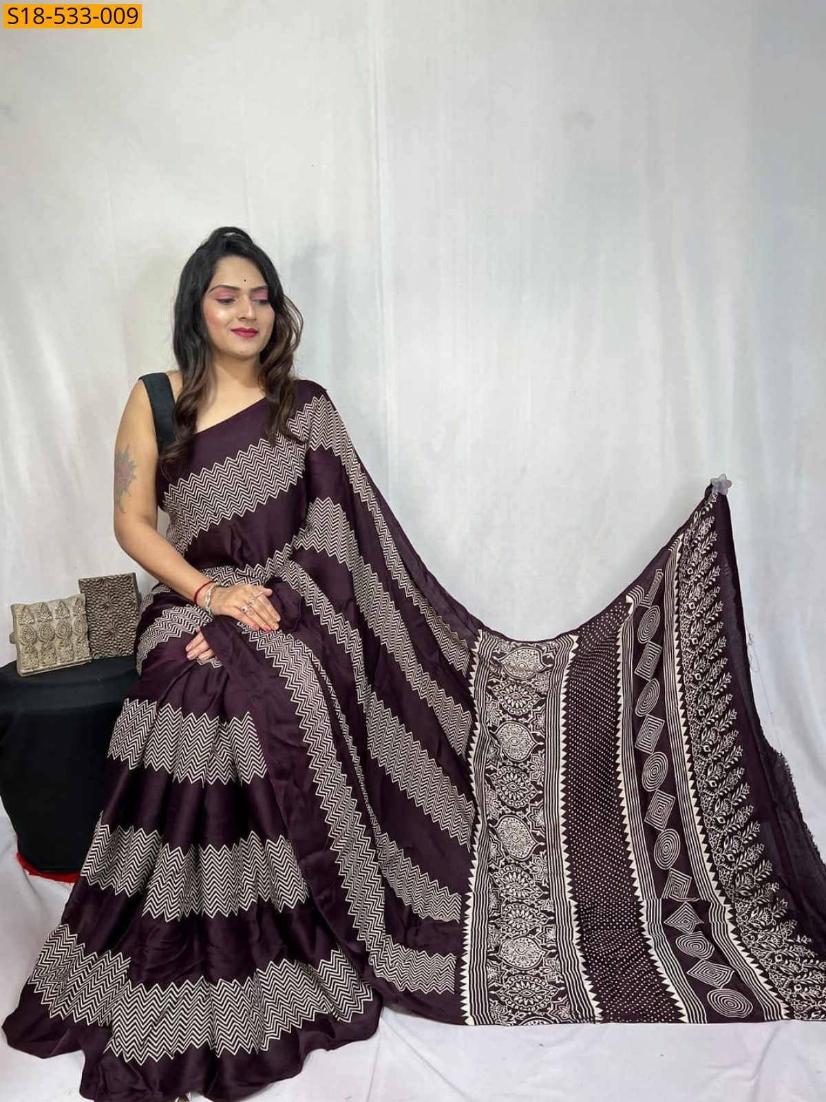 Brown Fancy Semi Gajji Silk saree