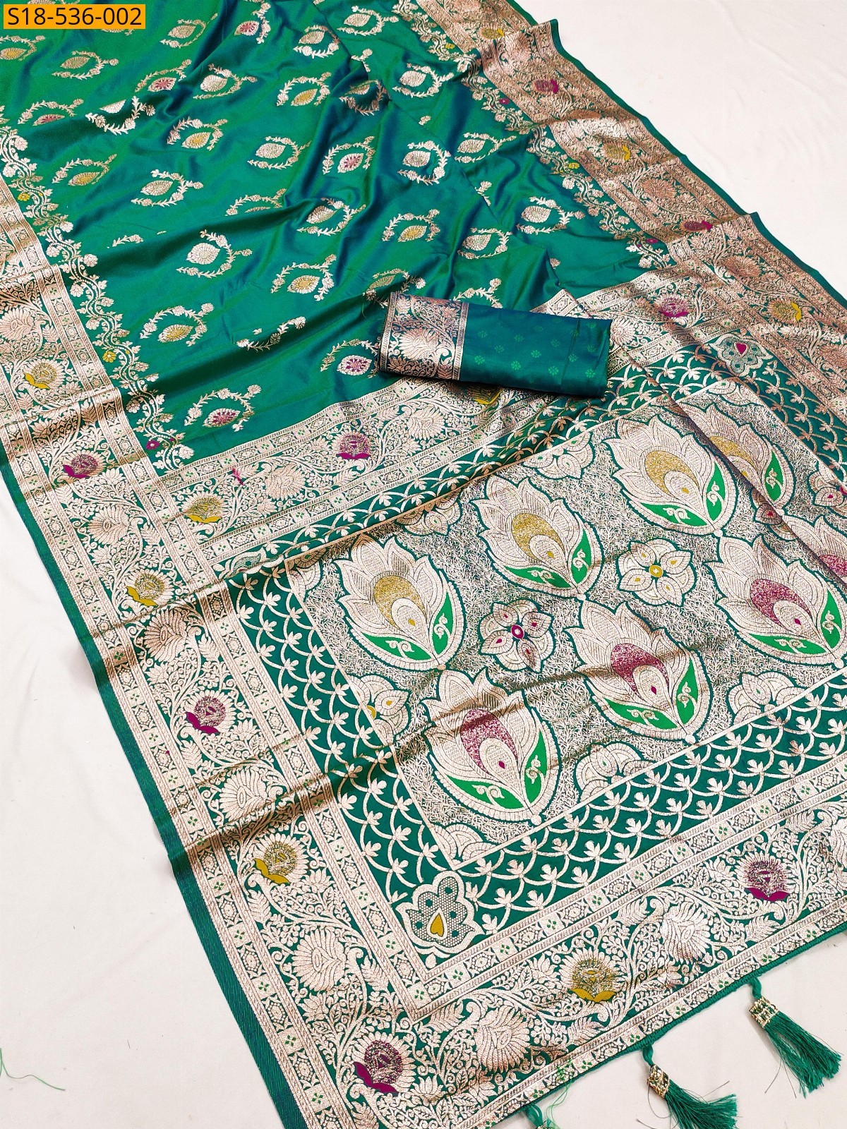 Green Fancy Soft Banarasi silk saree