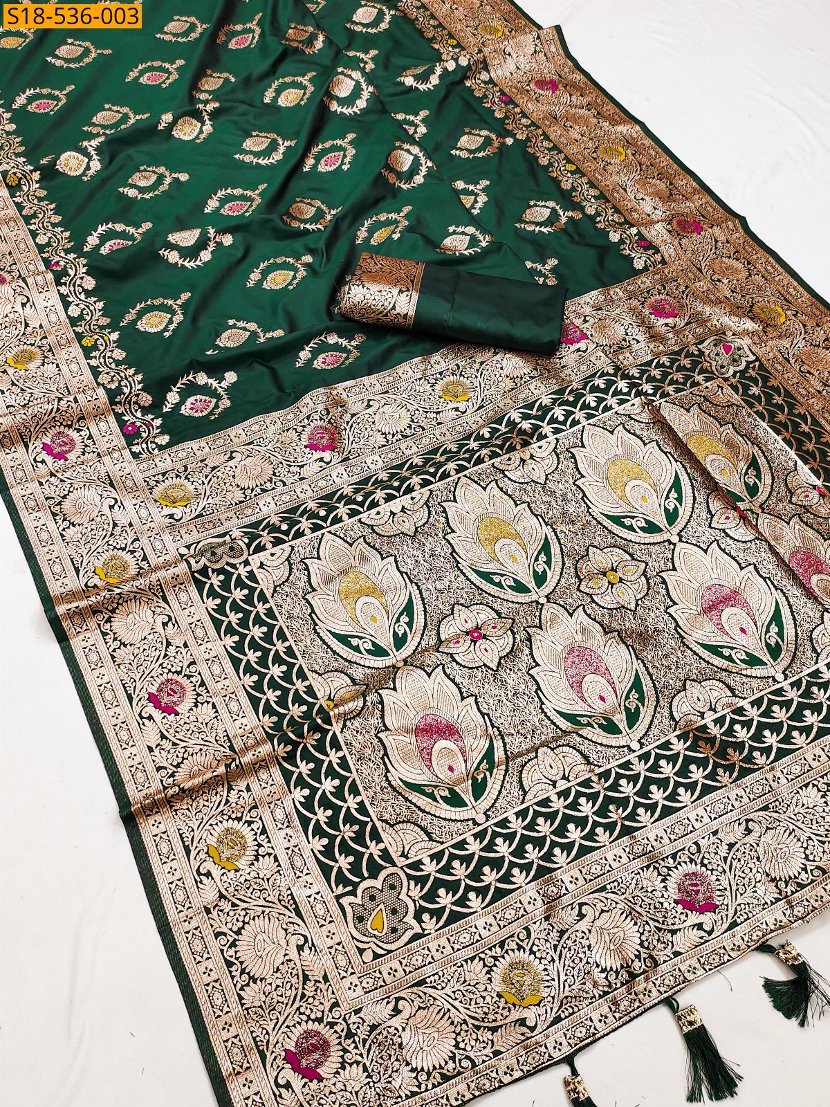 Green Fancy Soft Banarasi silk saree