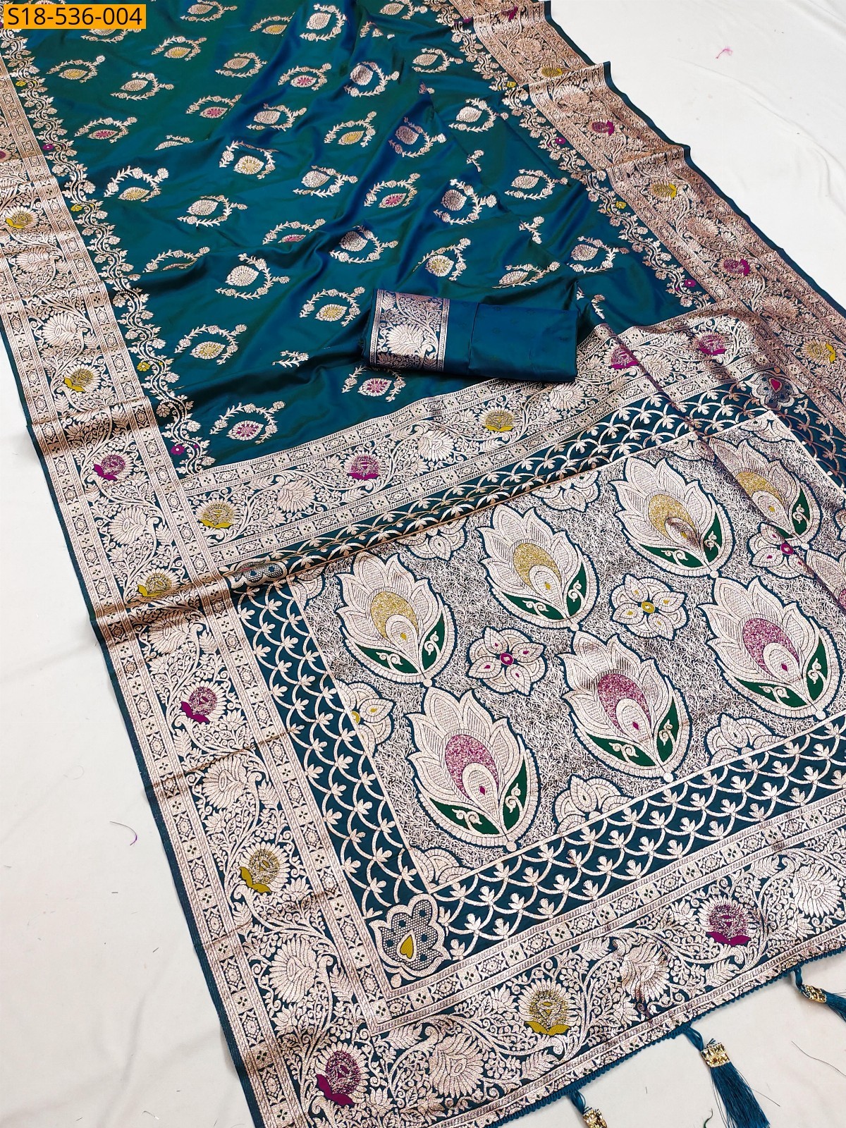 Peacock blue Fancy Soft Banarasi silk saree