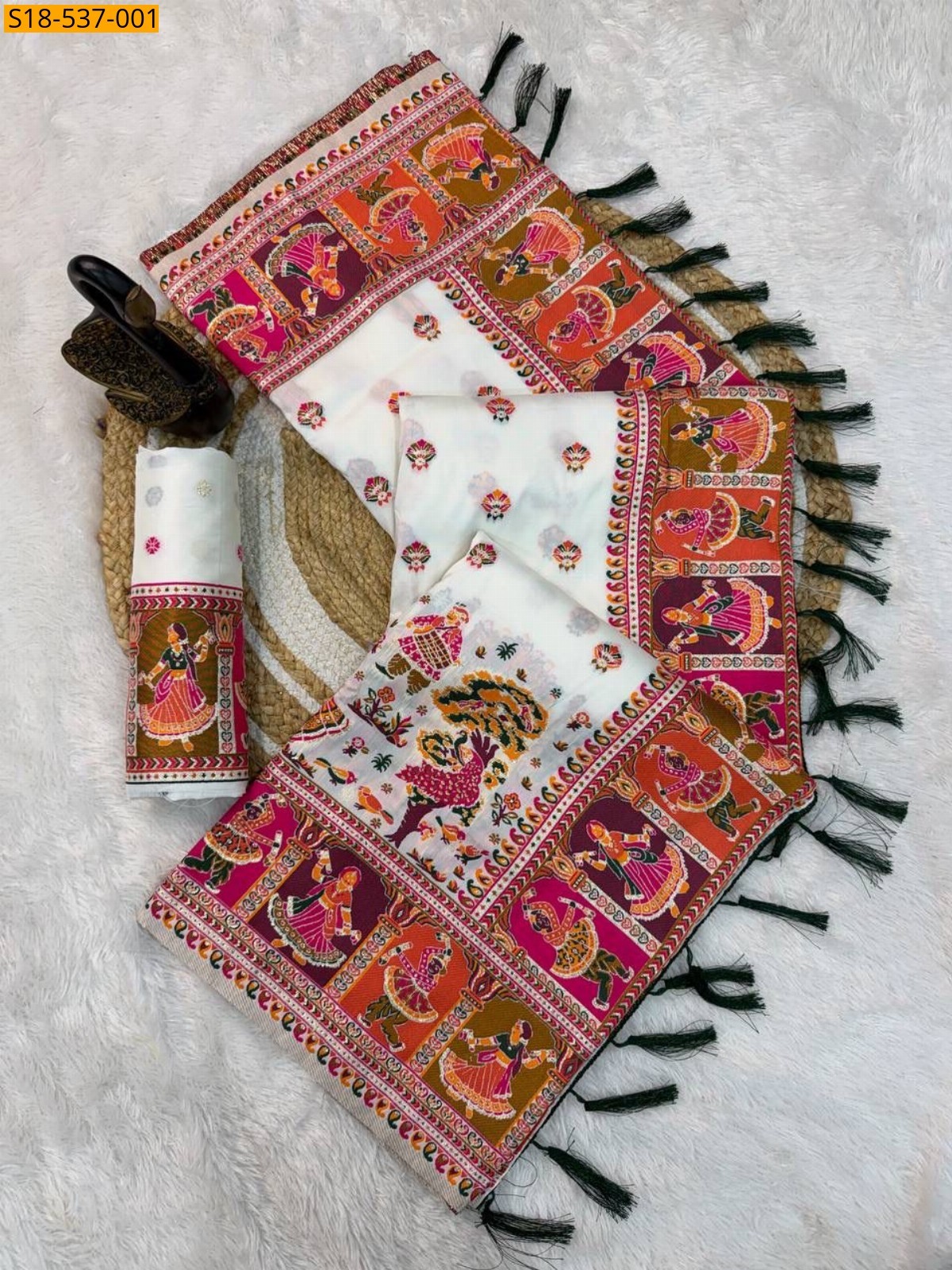 White Soft Rajwadi Pashmina Silk Sarees