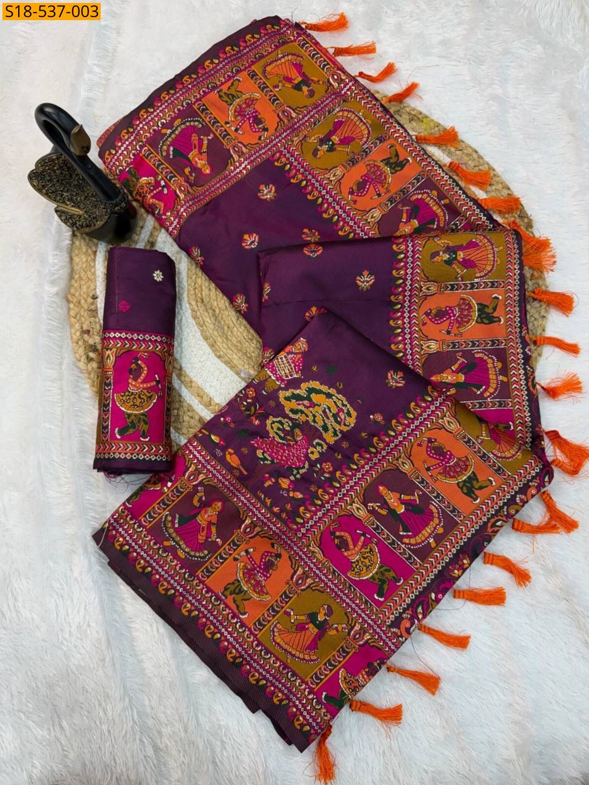 Wine Soft Rajwadi Pashmina Silk Sarees