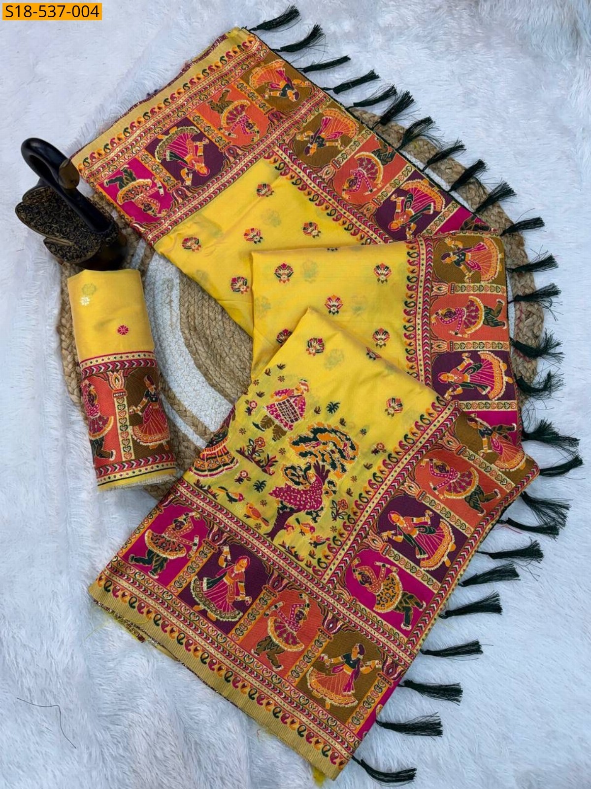 Yellow Soft Rajwadi Pashmina Silk Sarees