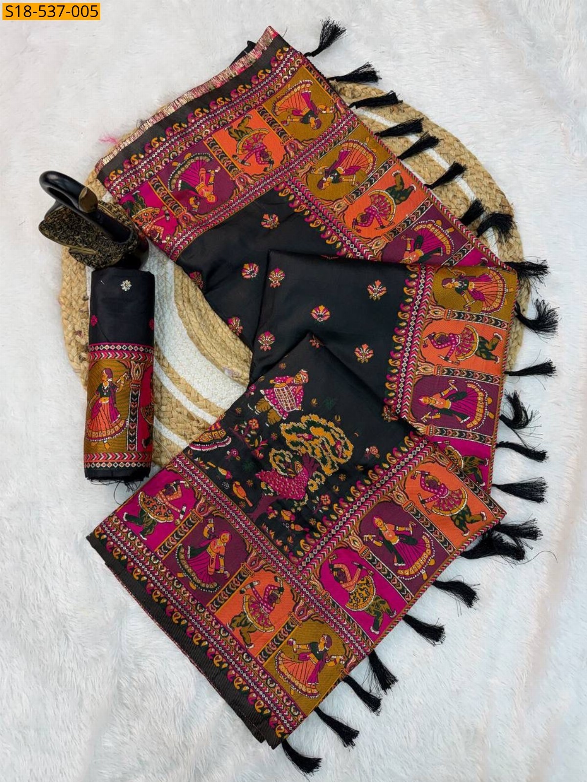 Black Soft Rajwadi Pashmina Silk Sarees