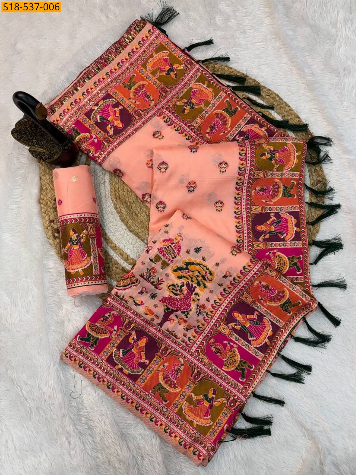 Peach Soft Rajwadi Pashmina Silk Sarees