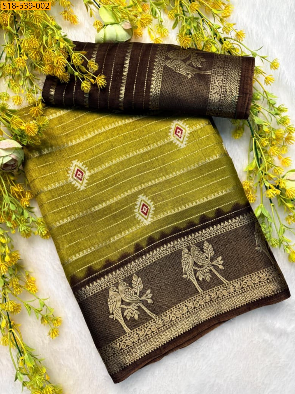 Olive Green Fancy Dola Silk Sarees 