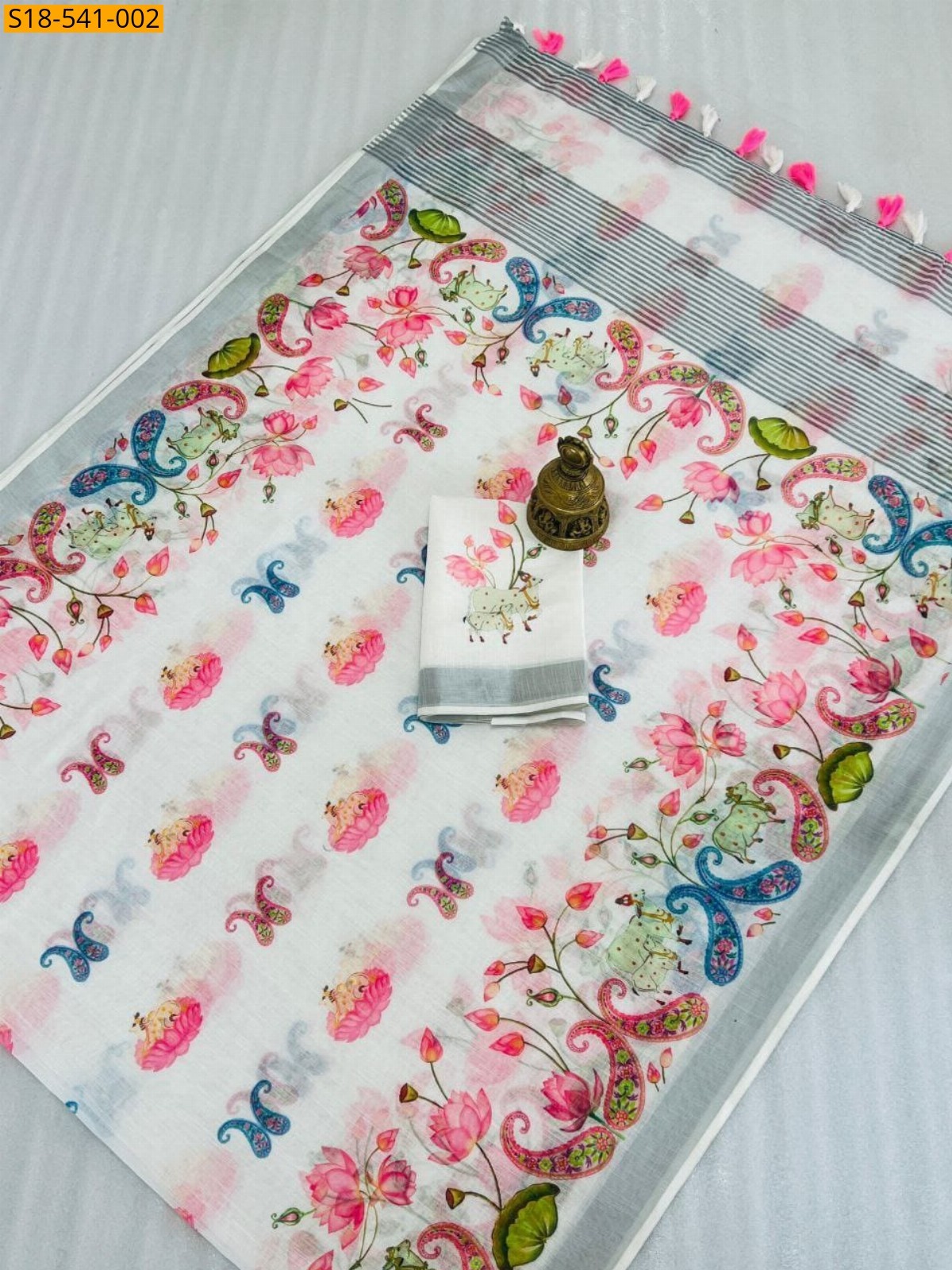 White Fancy Linen Saree