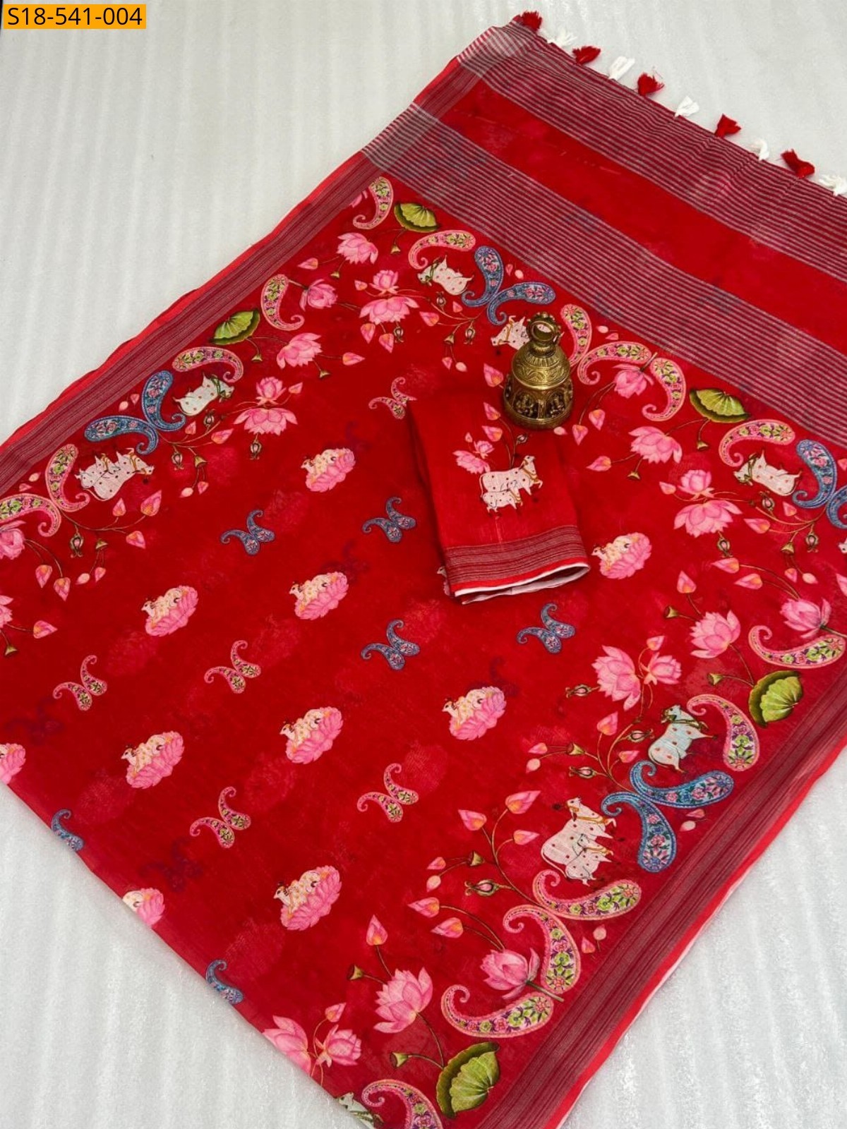 Red Fancy Linen Saree