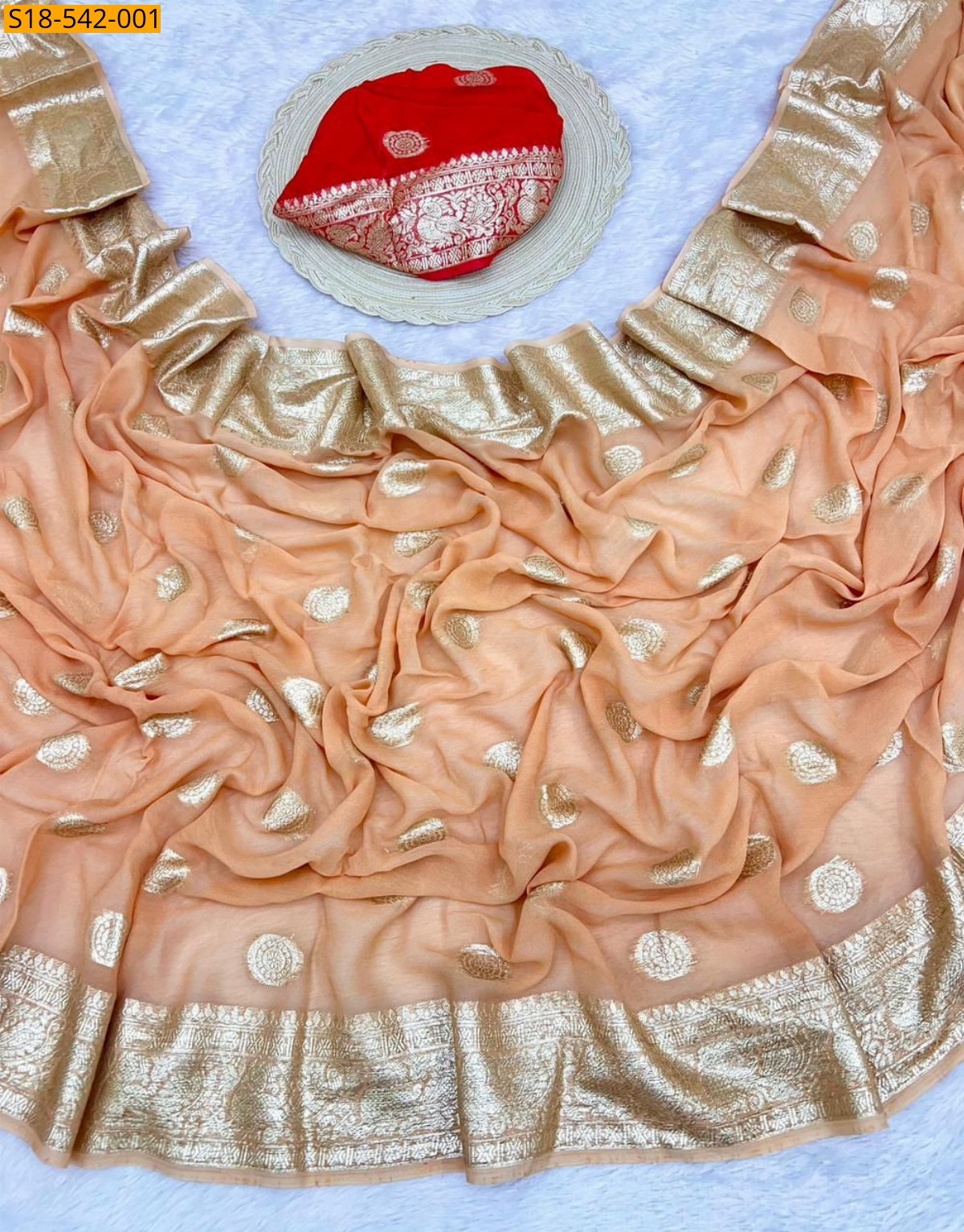 Peach Fancy Viscose Georgette Saree