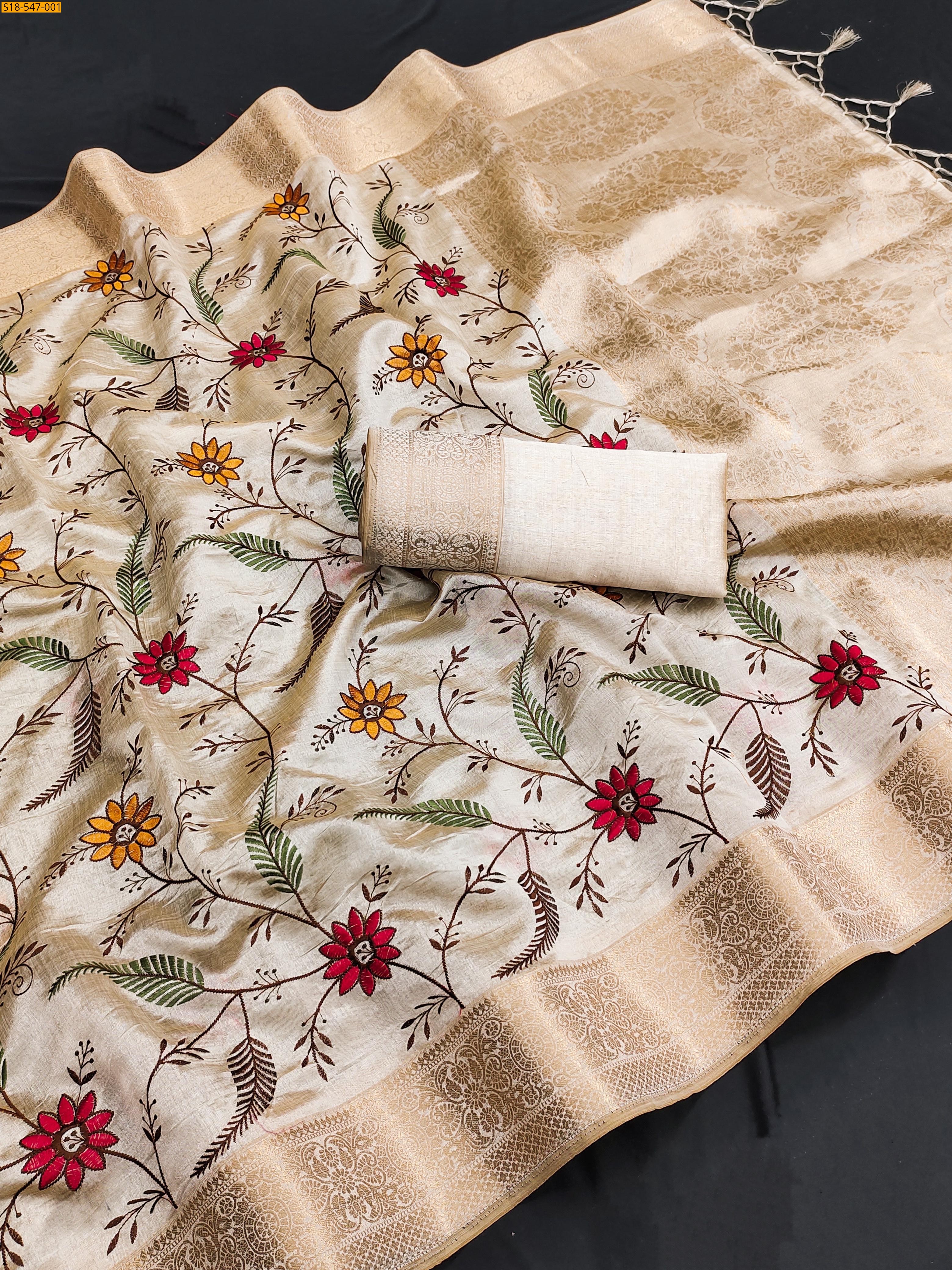 Half white Fancy  Soft Tussar Silk saree