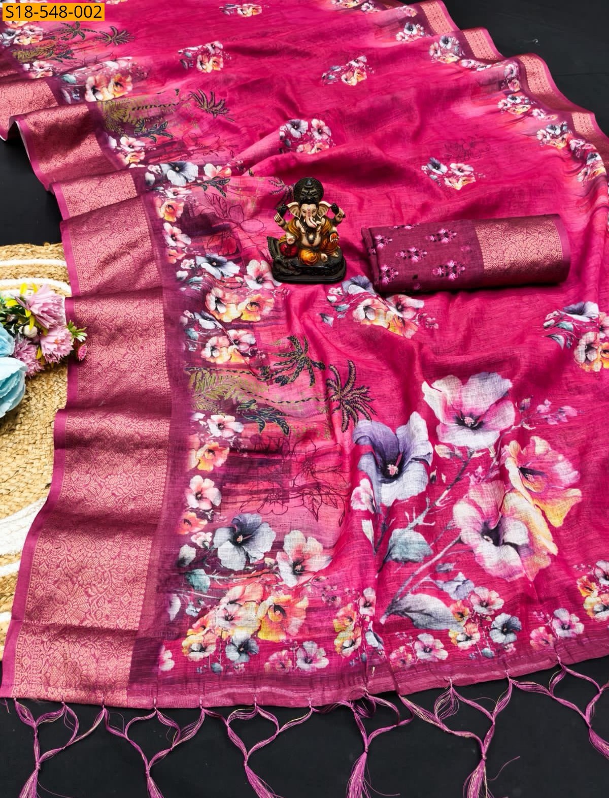 Pink Fancy Linen Silk Printed Sarees