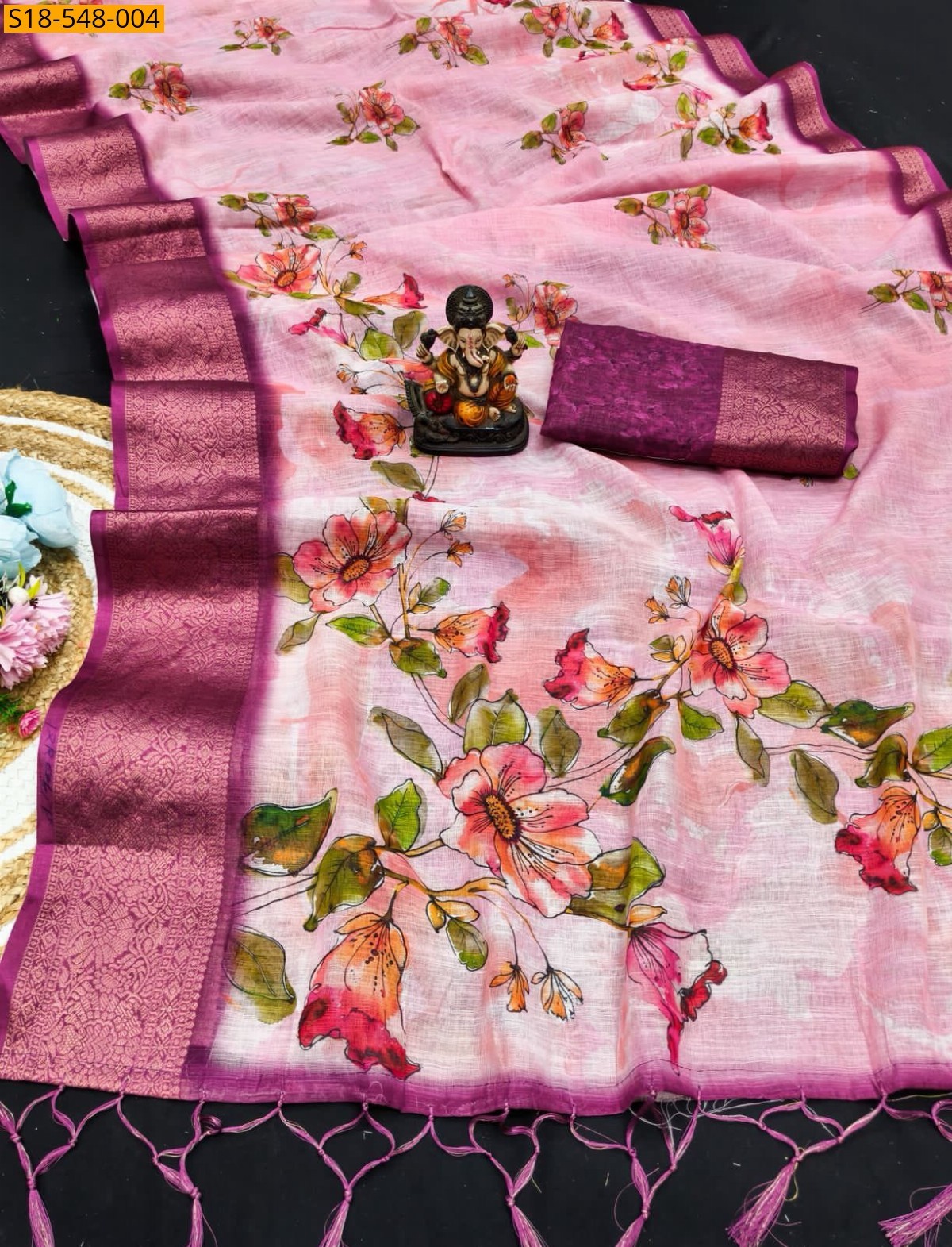 Pink Fancy Linen Silk Printed Sarees