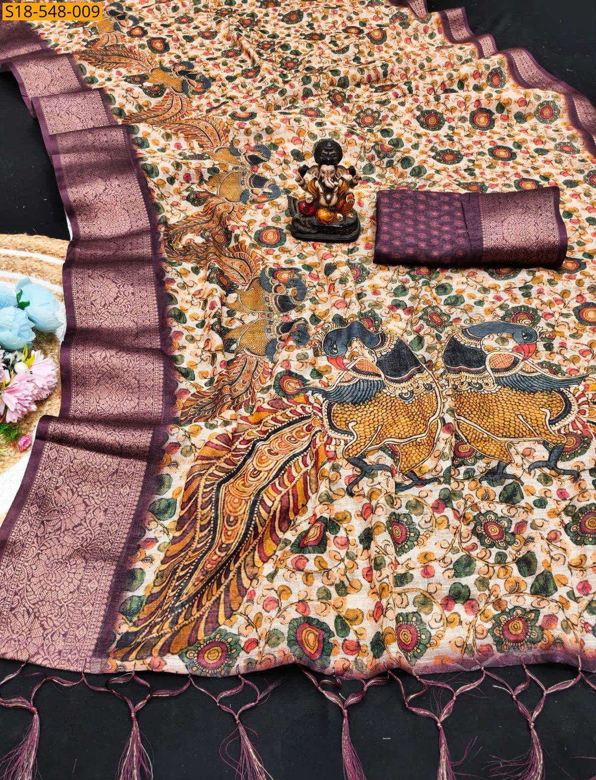 Sandal Fancy Linen Silk Printed Sarees