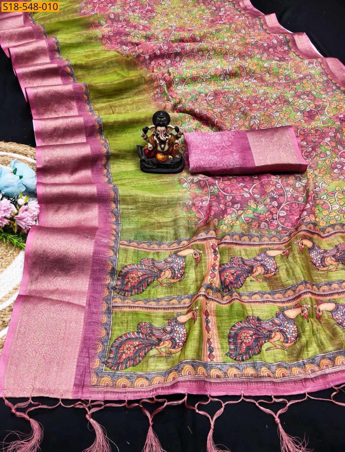 Pink Fancy Linen Silk Printed Sarees