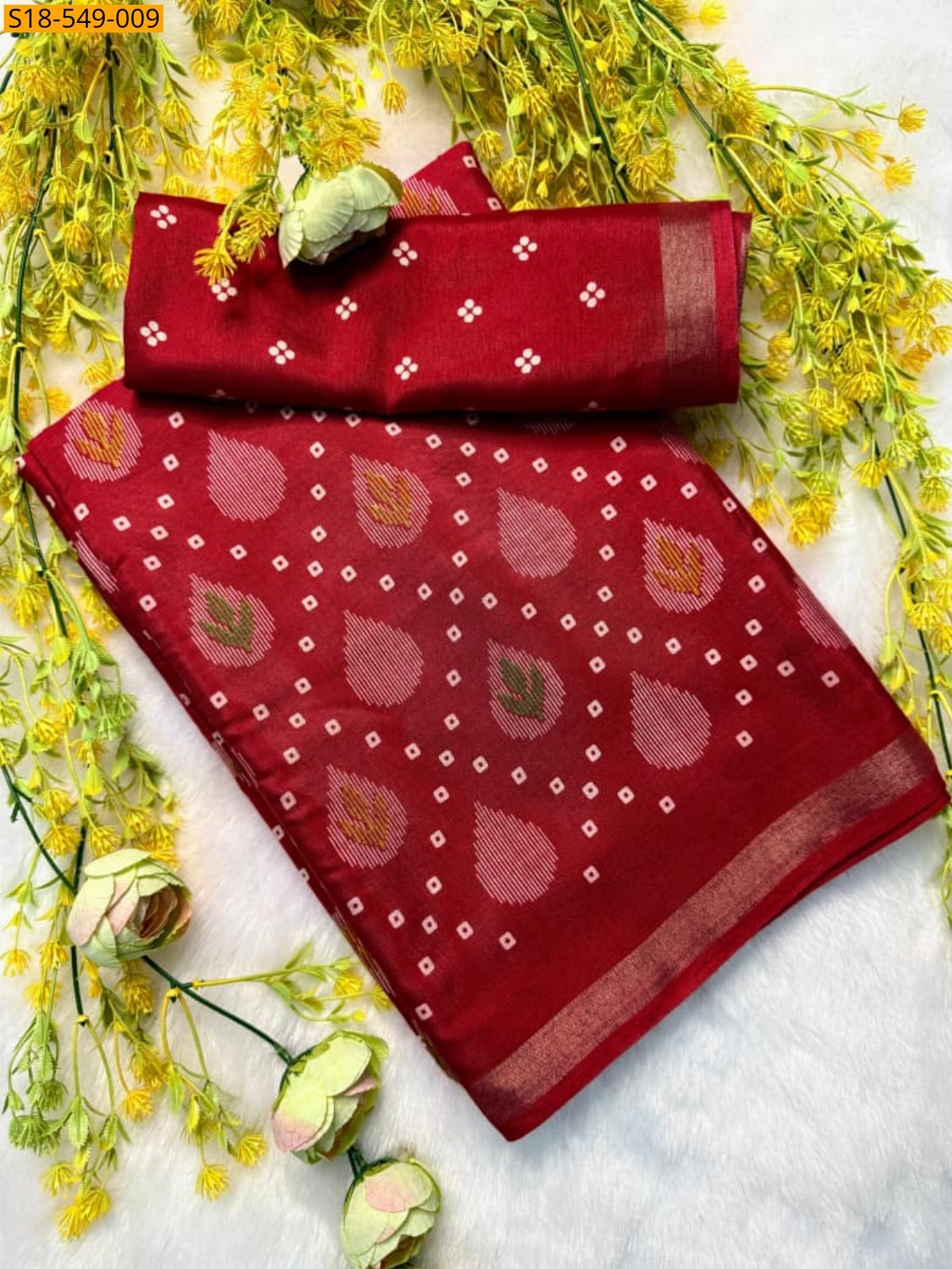 Red Fancy Soft mul mul cotton silk sarees