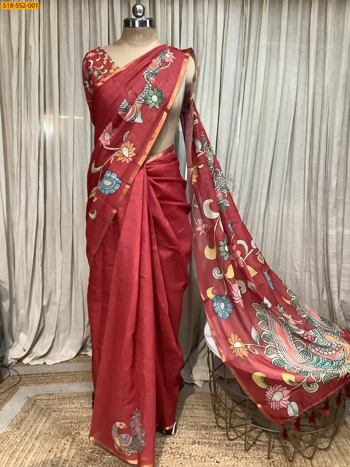 Red Fancy linen blooming sarees