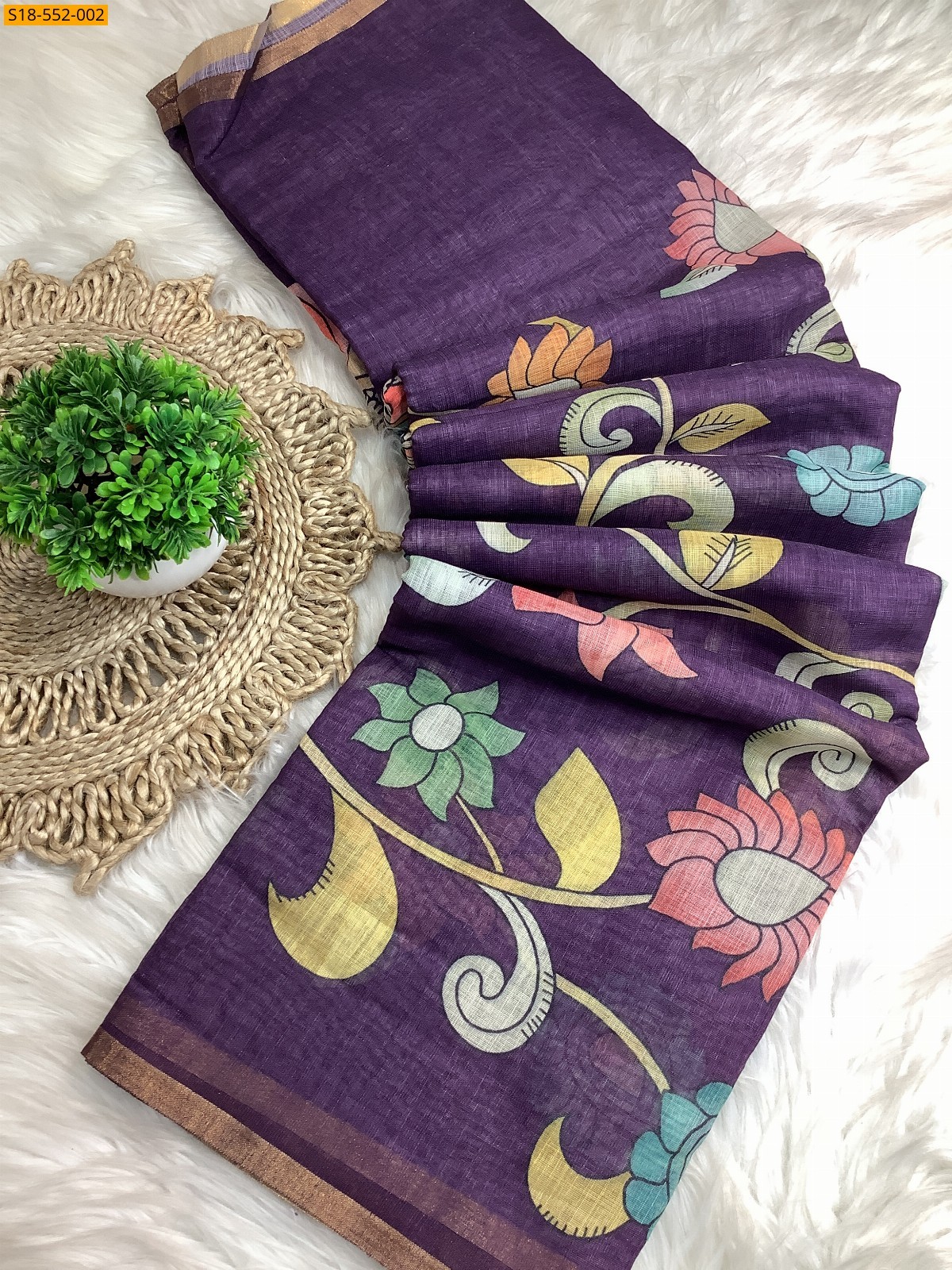 Purple Fancy linen blooming sarees