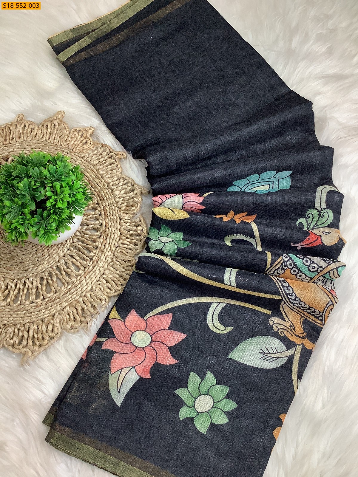 Black Fancy linen blooming sarees