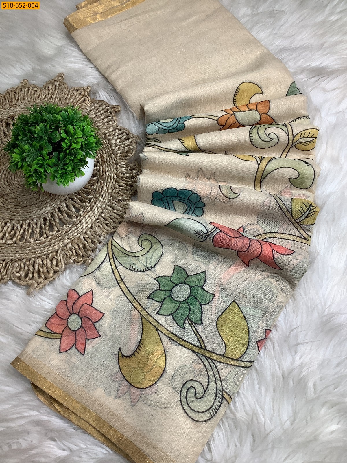 Sandal Fancy linen blooming sarees