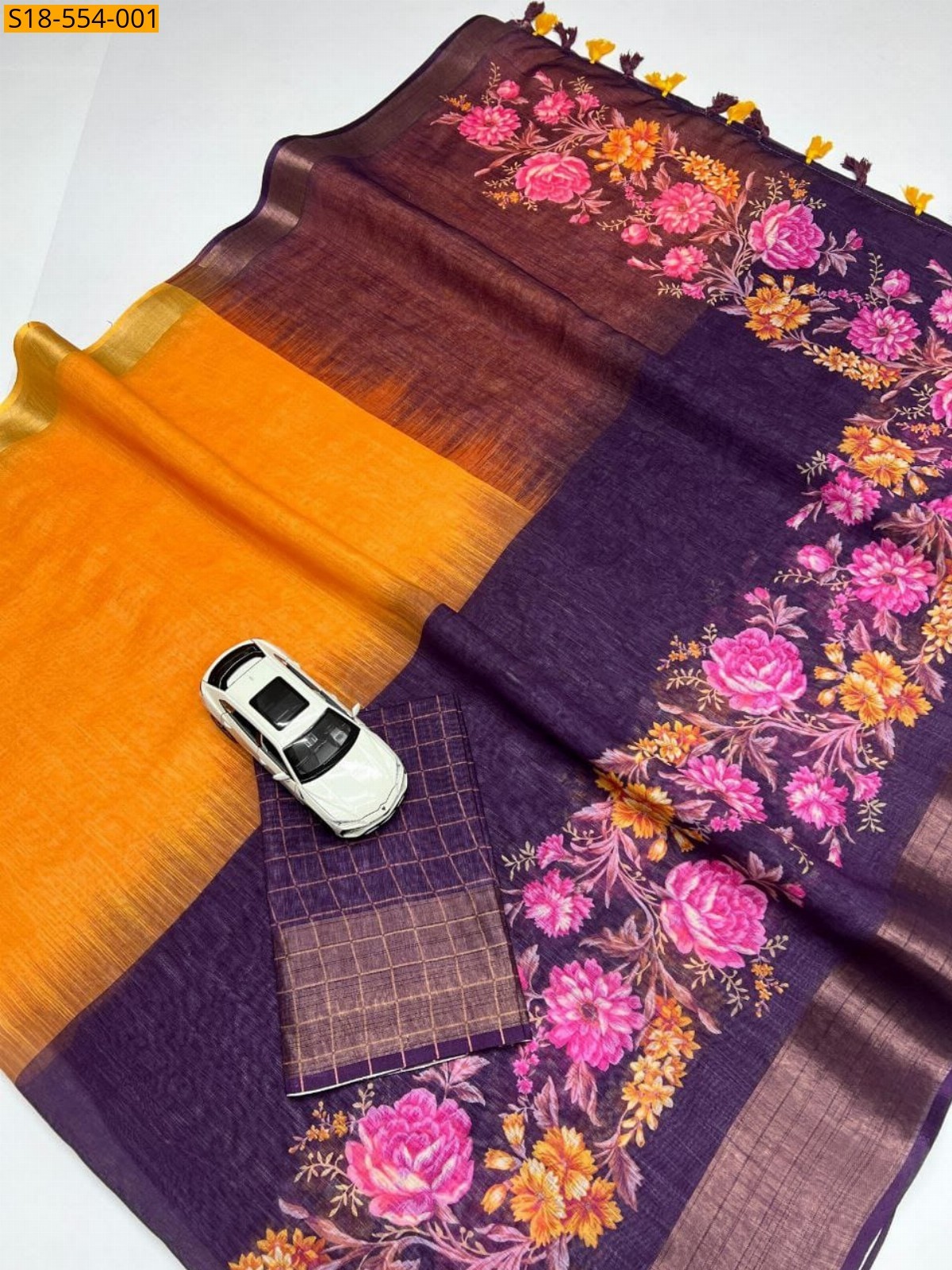 Orange Fancy Soft Linen Printed Sarees